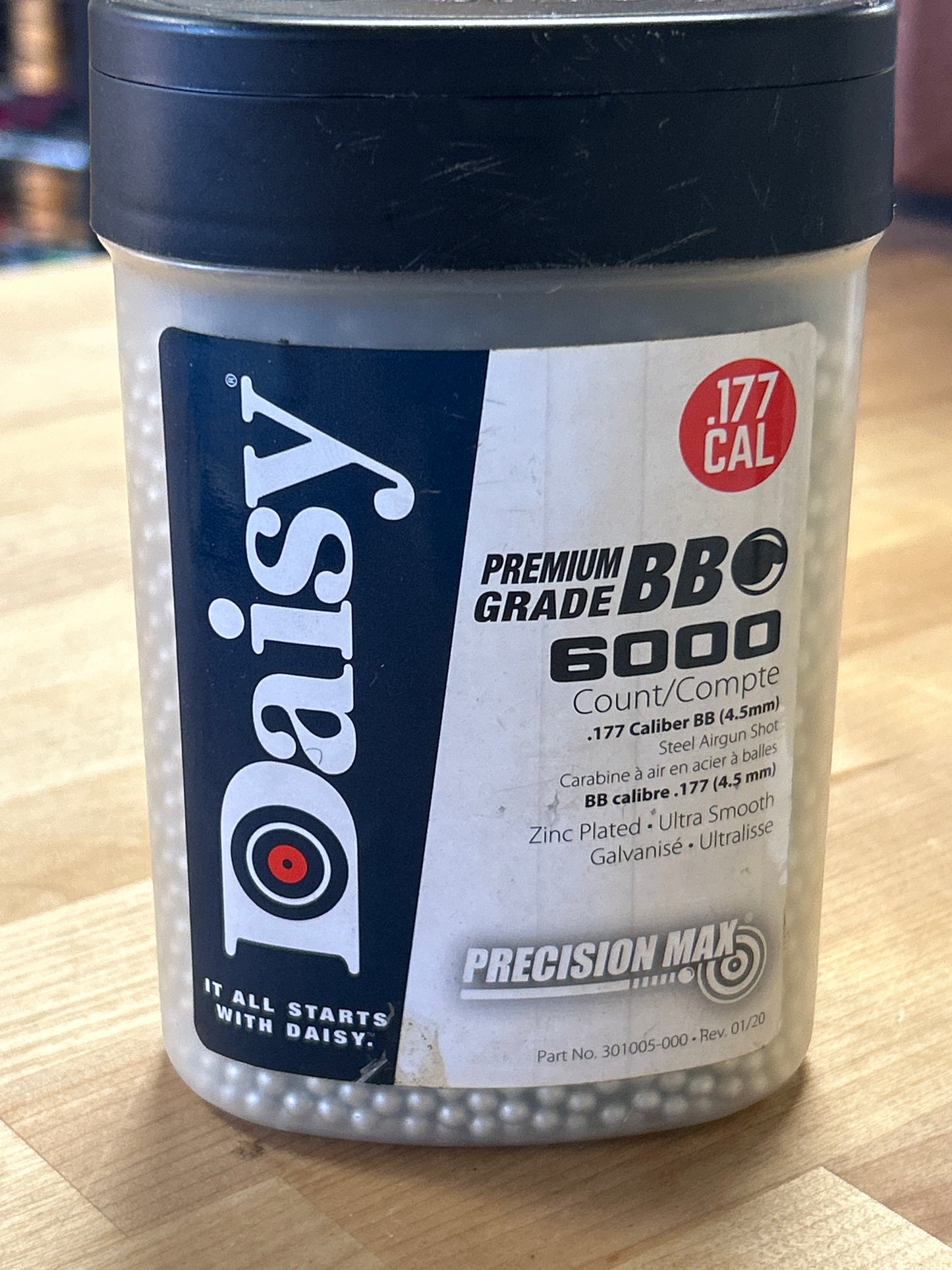 Daisy Precision Max Bb's 0.177 Caliber Bb Zinc Plated Steel, 6000ct (opened but nearly full)