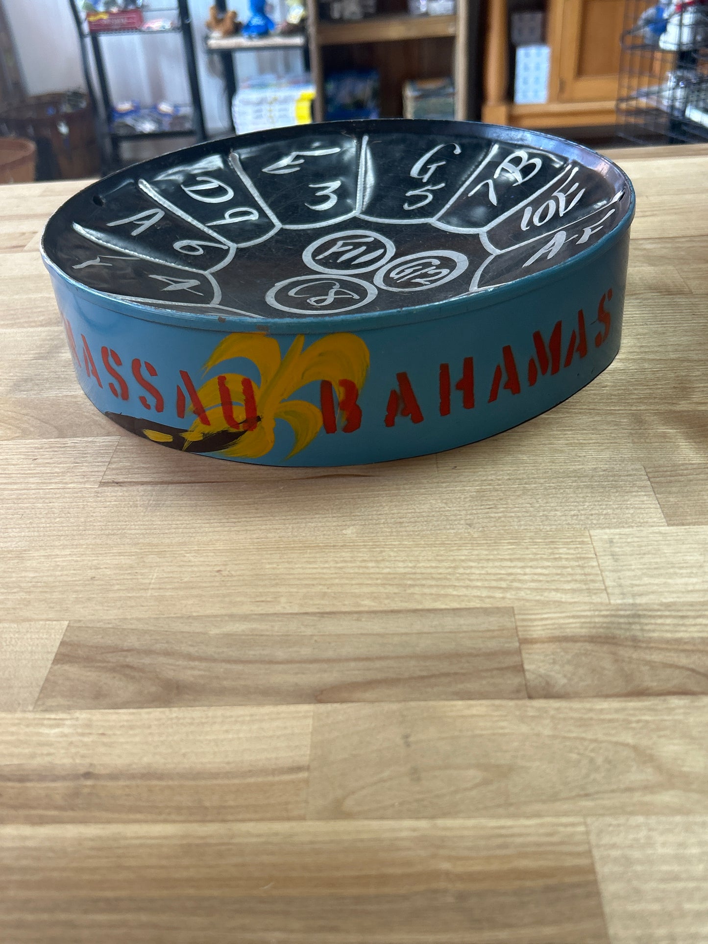 Vintage Steel Drum Pan Drum Hand Made Hand Painted Folk Art Nassau Bahamas Rare Find (11 1/2”) No sticks. May need to be hung to be played. Great Wall Art!