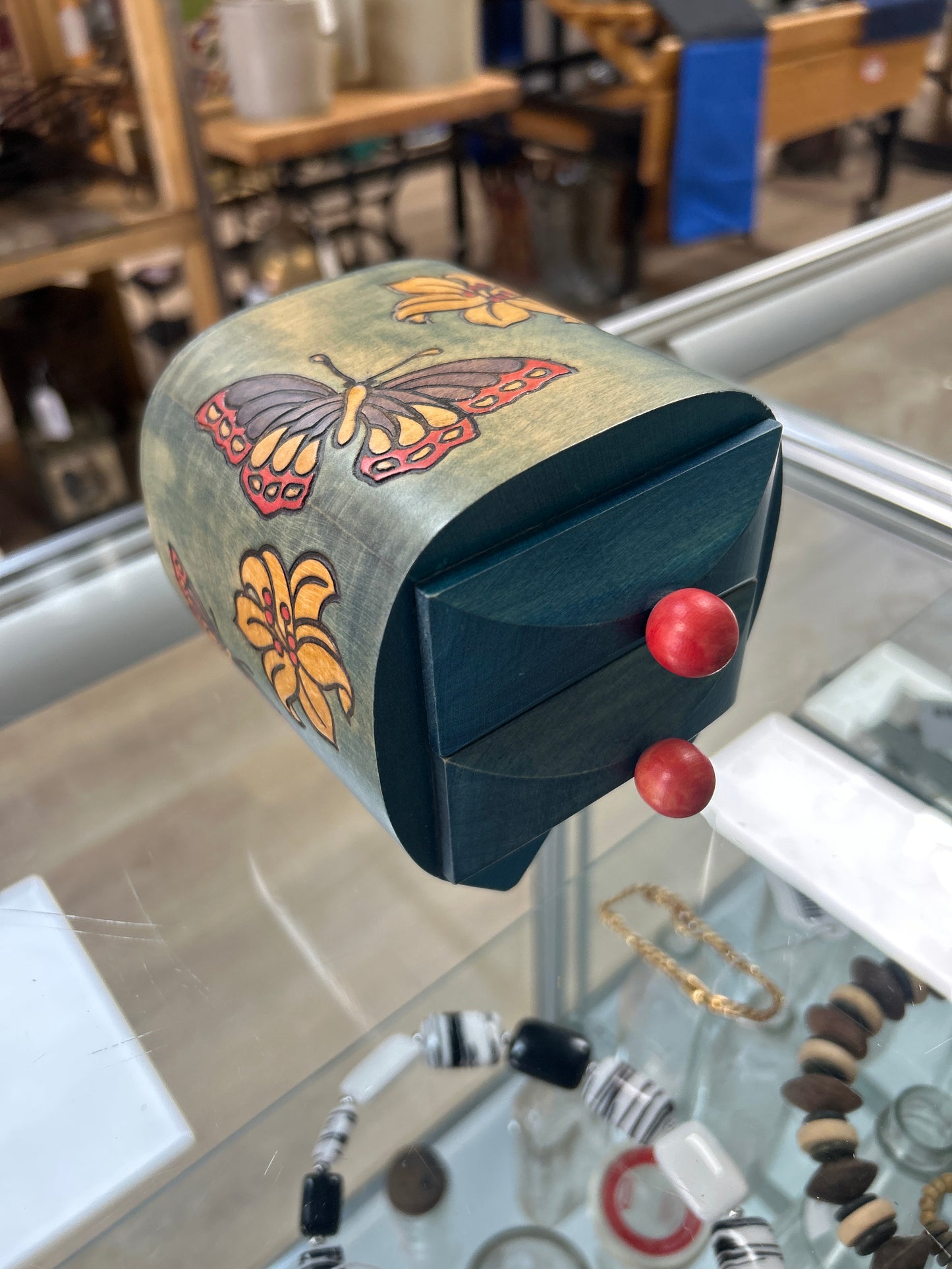 World of Boxes Marked w/Butterfly Motif. Trick Drawer’s. Marked on bottom.