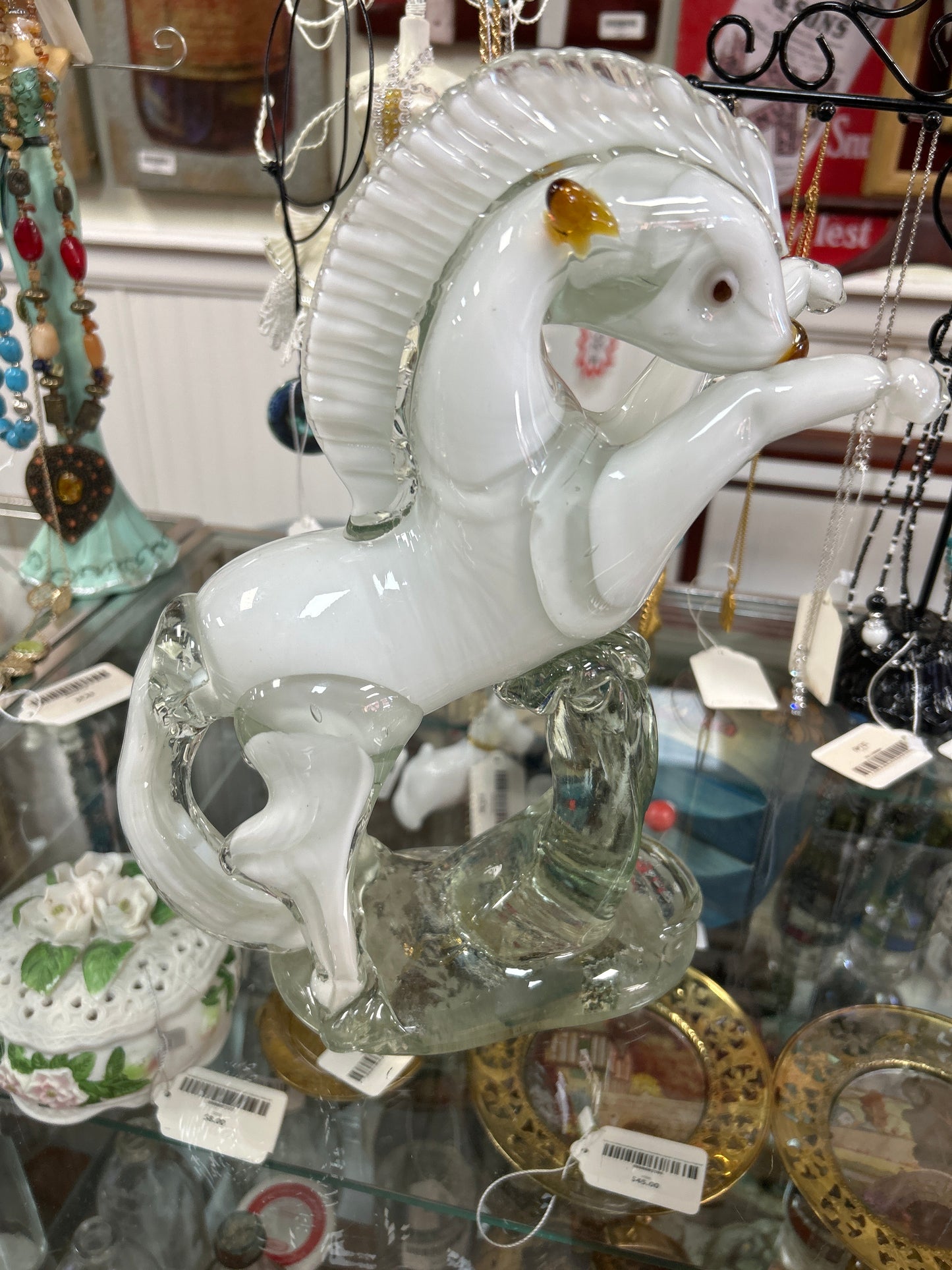 Handmade Glass Horse Sculpture 11” (Heavy)(Beautiful)