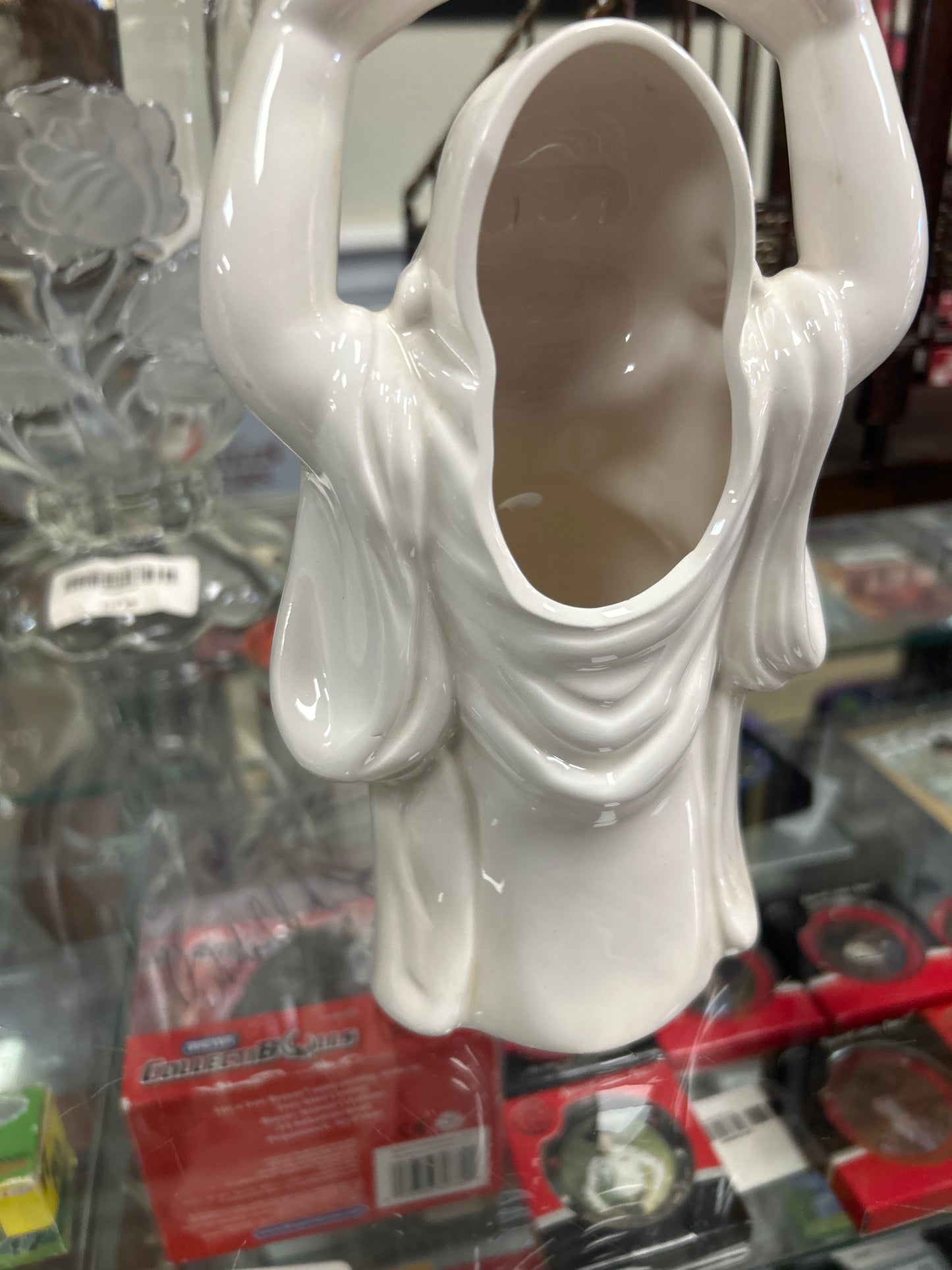 White Ceramic Happy Buddha Statue Figurine Incense Holder Planter 7 1/2