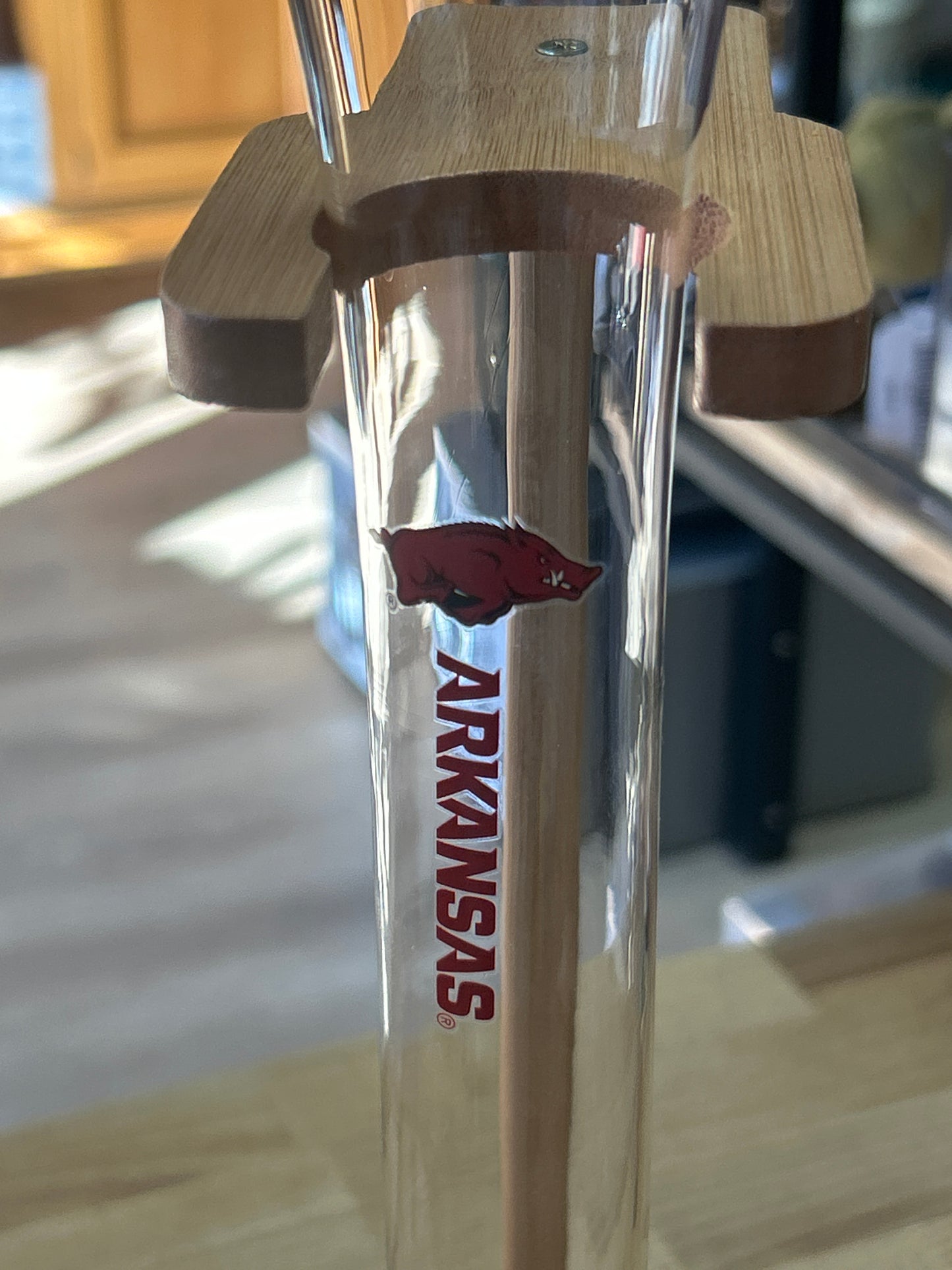 Razorbacks Libbey Craft Half-Yard of Ale Beer Glass with Wood Stand