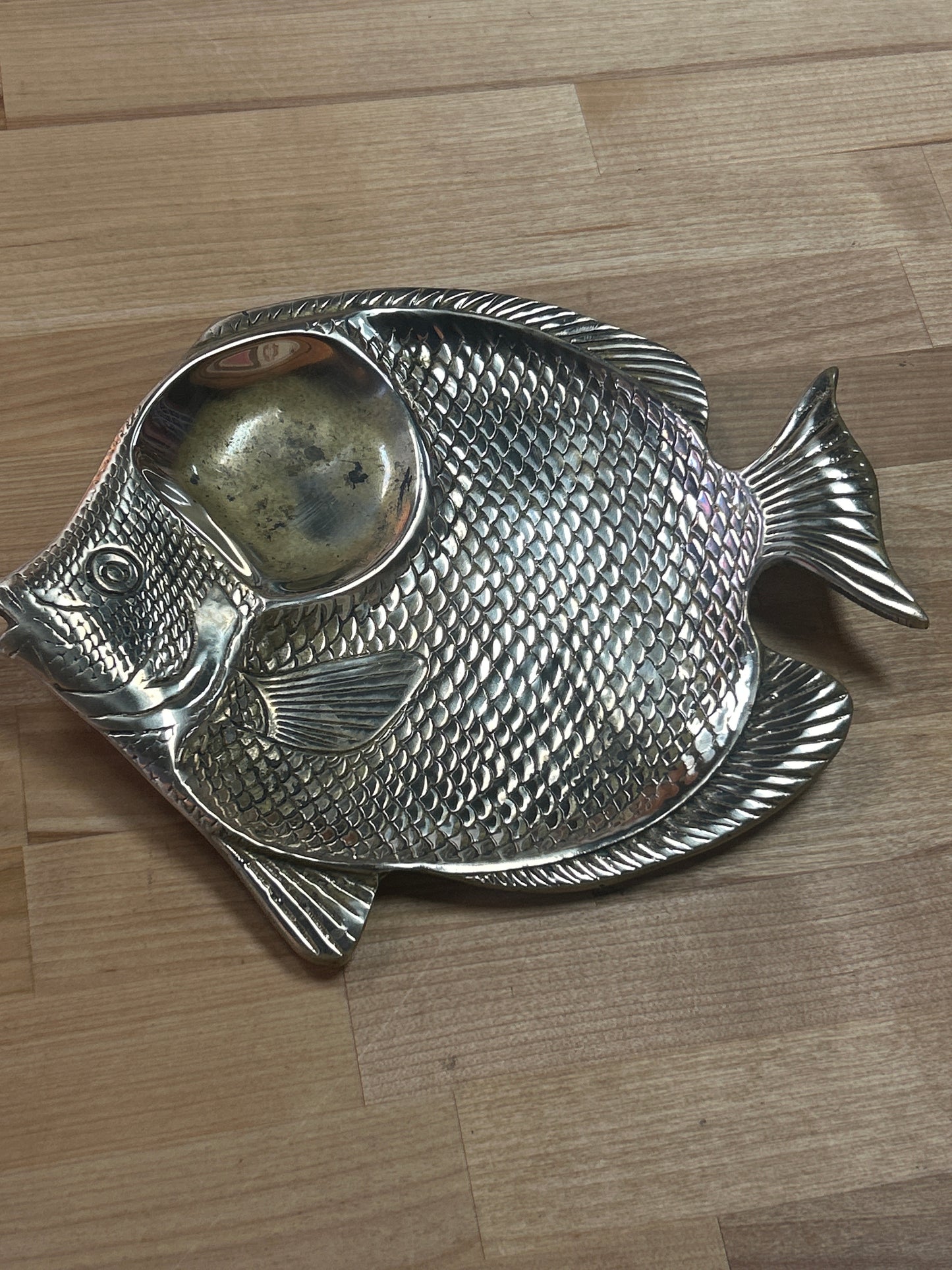 Solid Brass Fish Trinket Dish Tray Vintage MCM Heavy 9 1/2 X 8 1/4