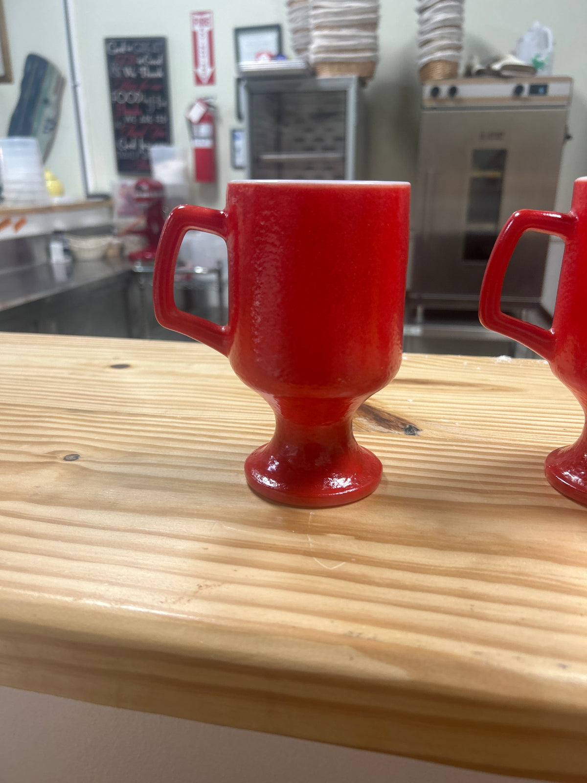 Vintage Red Hazel Atlas Orange Peel Mugs Pedestal Coffee Cup 5 1/2" (pair)