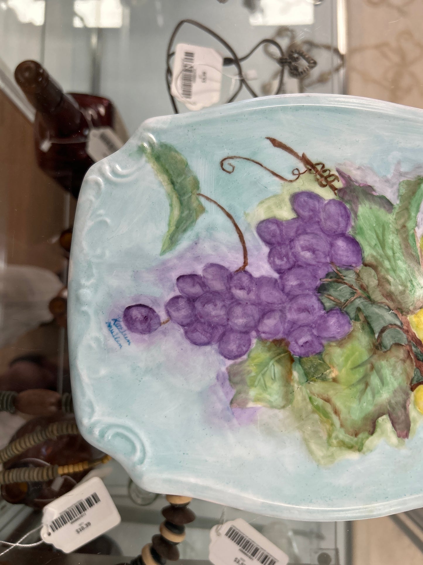 Vintage Kathleen Mullen Porcelain Grape Motif 11” Nice
