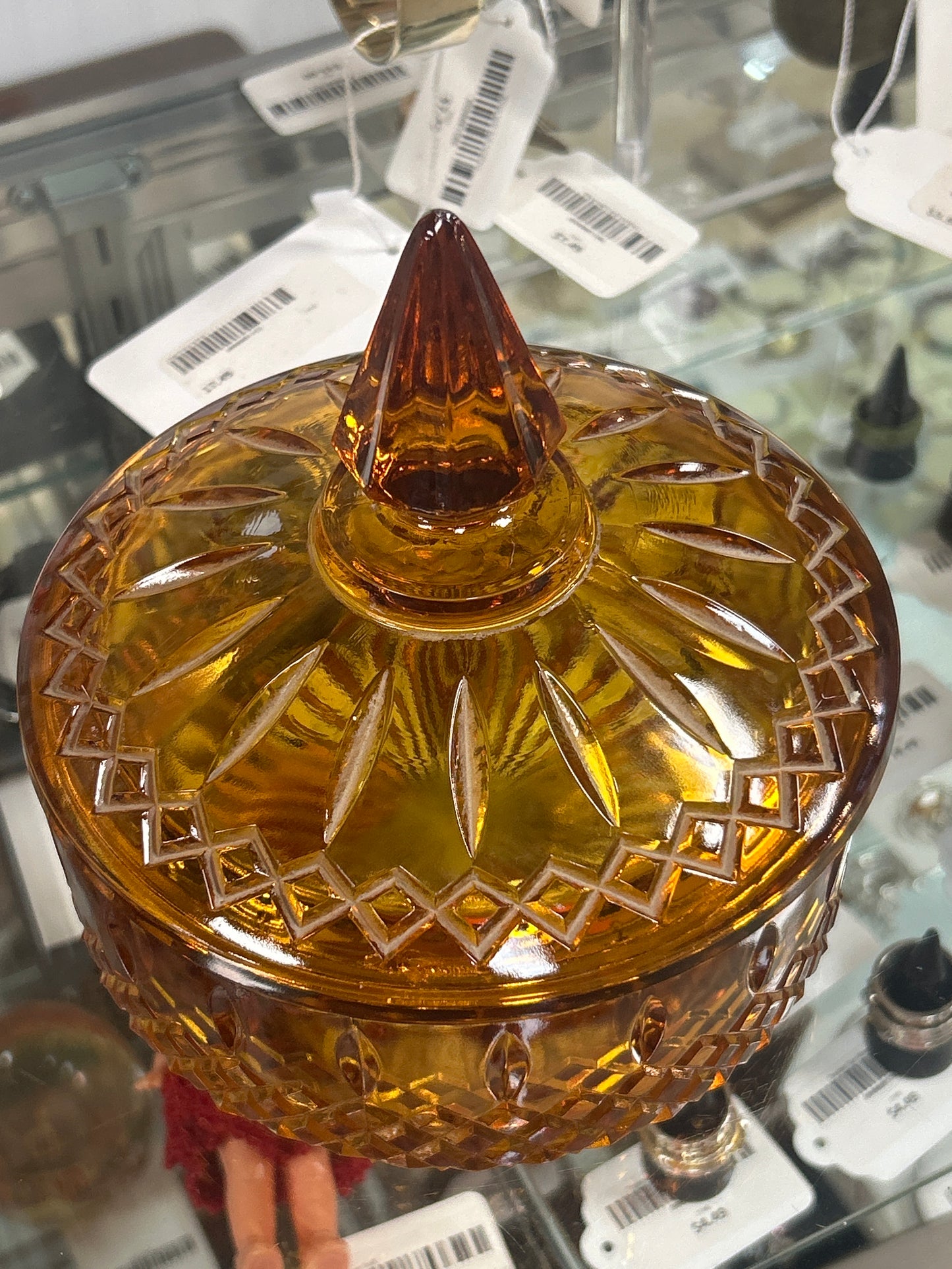 Vintage Amber Indiana Glass Lidded Trinket Jar