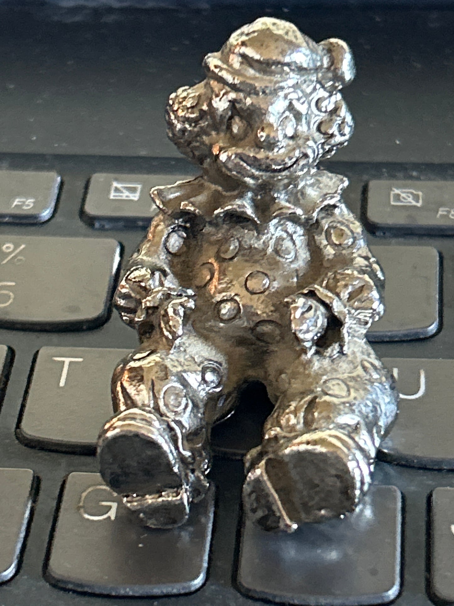 Vintage Polished Pewter Small Miniature Clown Sculpture Figurine 2 Inch