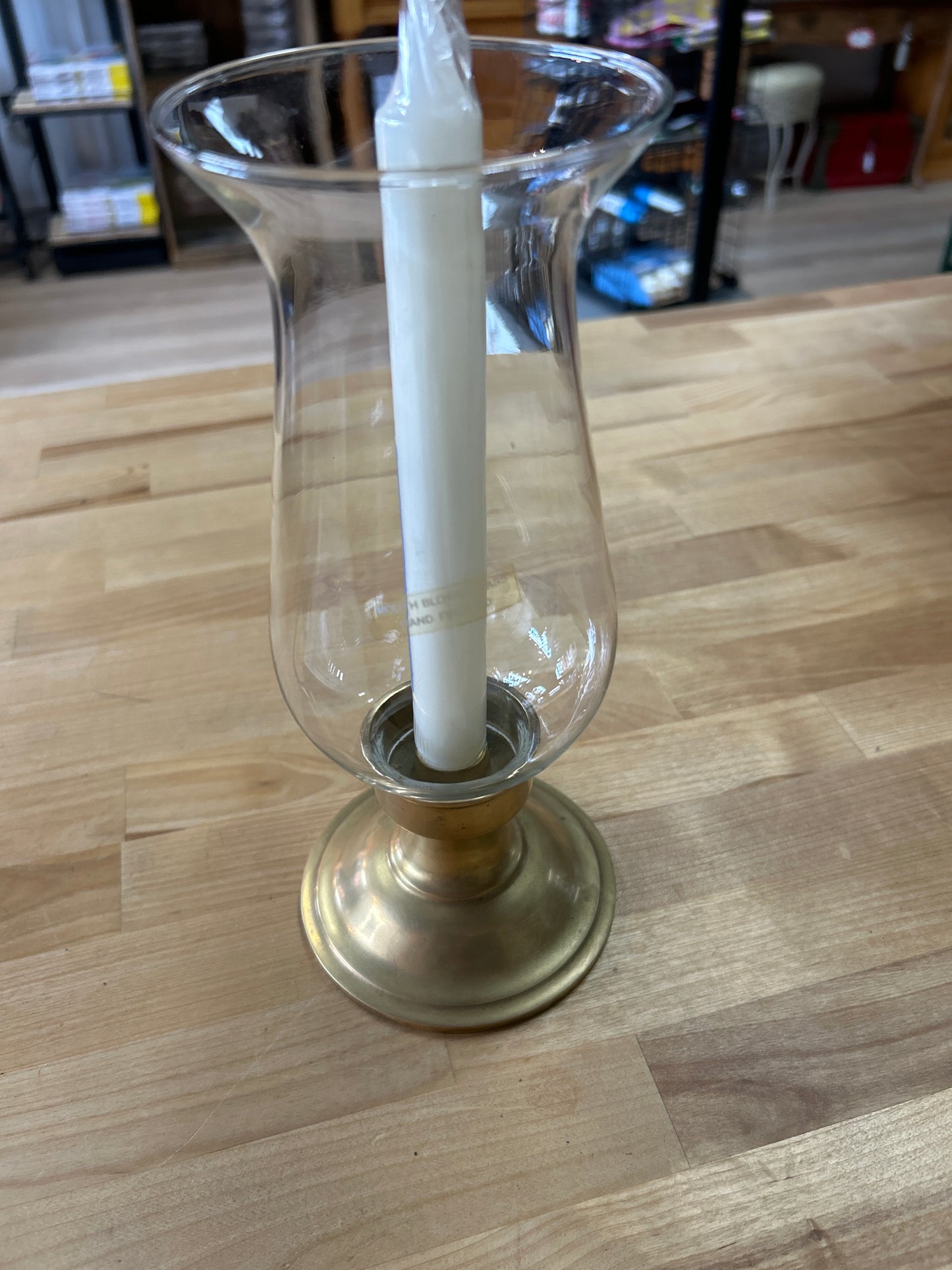 Vintage Hurricane Lamp Solid Brass and blown glass.