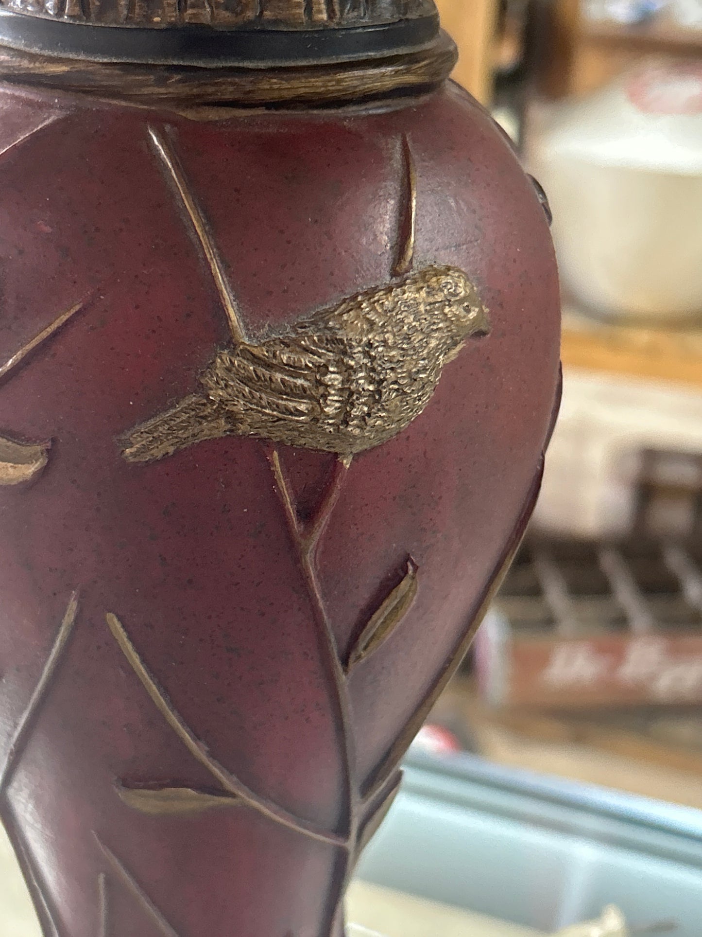 Lamp Bird Motif (red and gold)