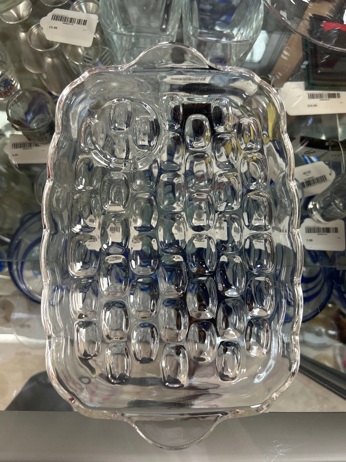 Vintage Set Of 7 Federal Yorktown Clear Cubed Glass Snack Plates