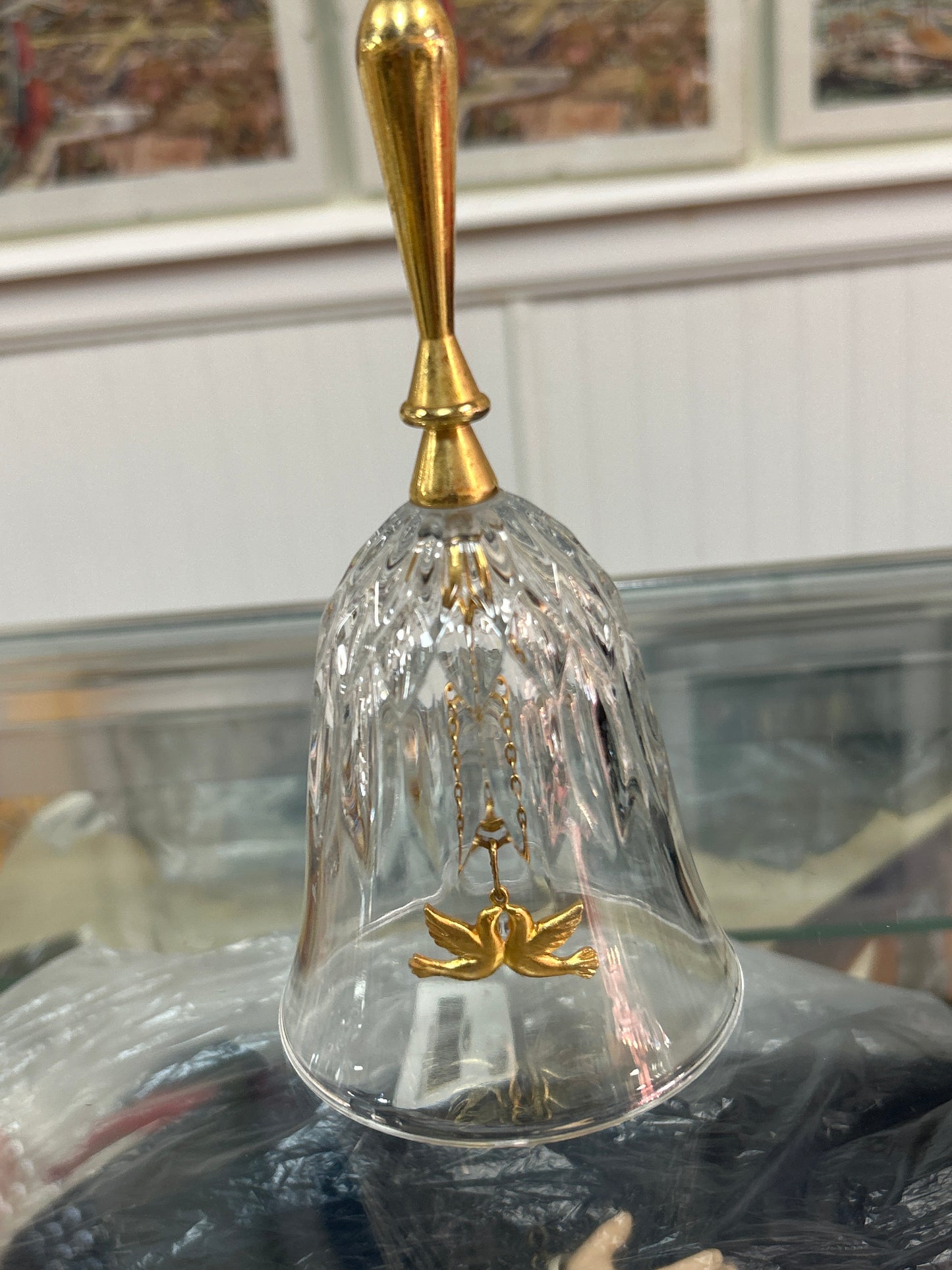 1984 Vintage Gerity Crystal Bell Doves 24k plate and 24% lead crystal