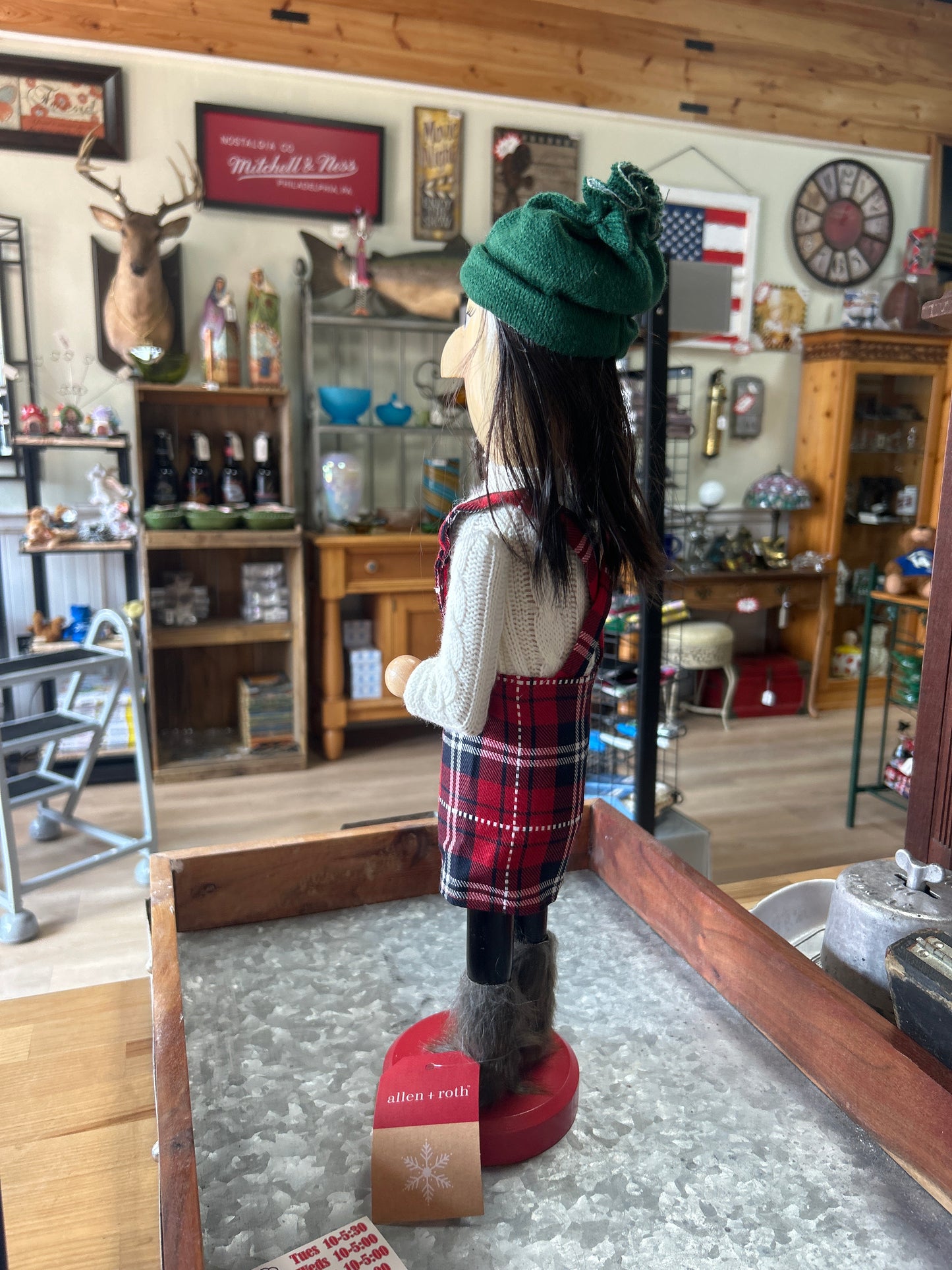 Wood Figurine Christmas Girl Nutcracker Decor Plaid Dress Sweater Allen & Roth
