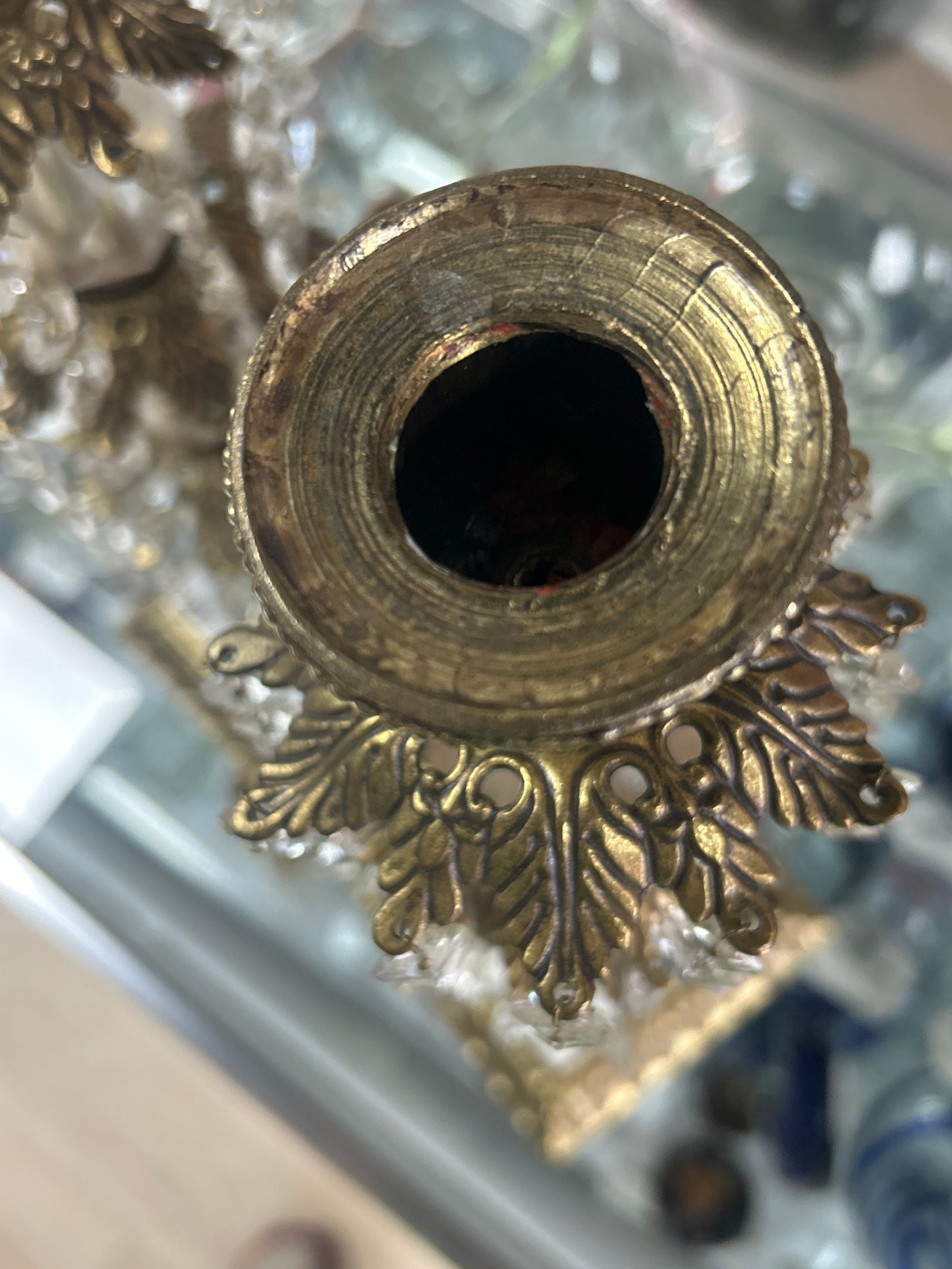 Pair of Vintage Hollywood Regency Style Ornate Gold cast Brass w/ Marble Base Candlestick Holders