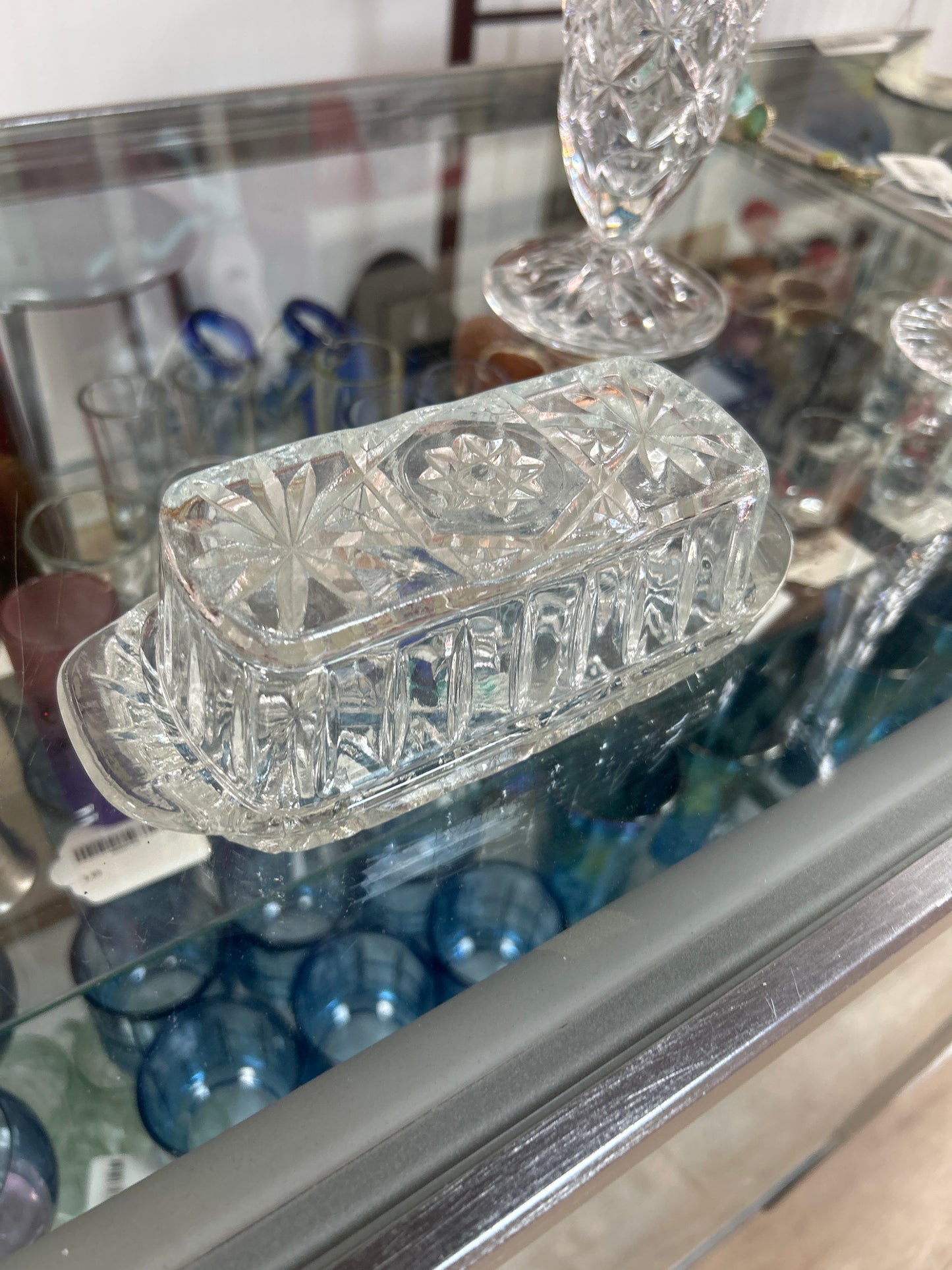 Vintage Anchor Hocking Prescut Star of David Cut Glass Butter Dish