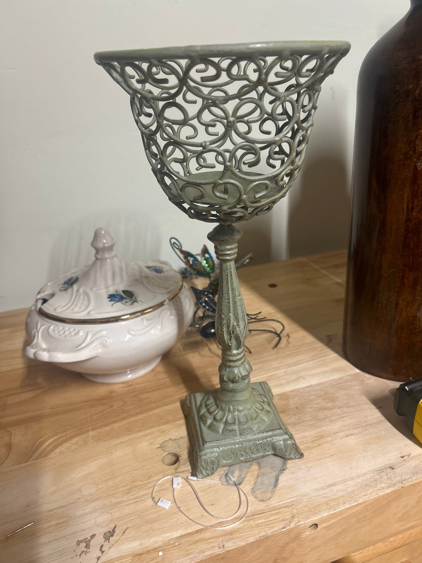 Reticulated Cast Iron Candle Holder: Shabby Chic Victorian Decor