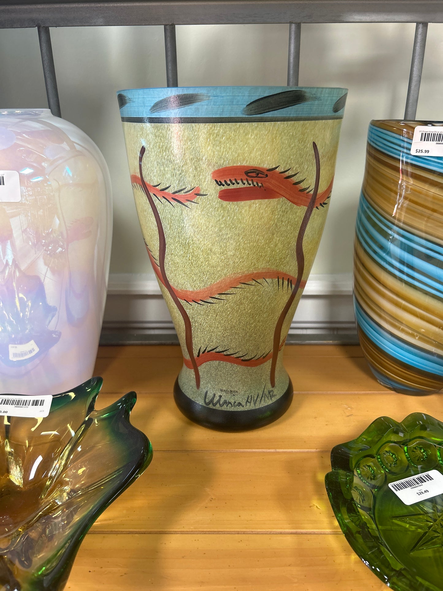 Kosta Boda Ulrica Hydman signed Nevada Snake Large Glass Vase 13”