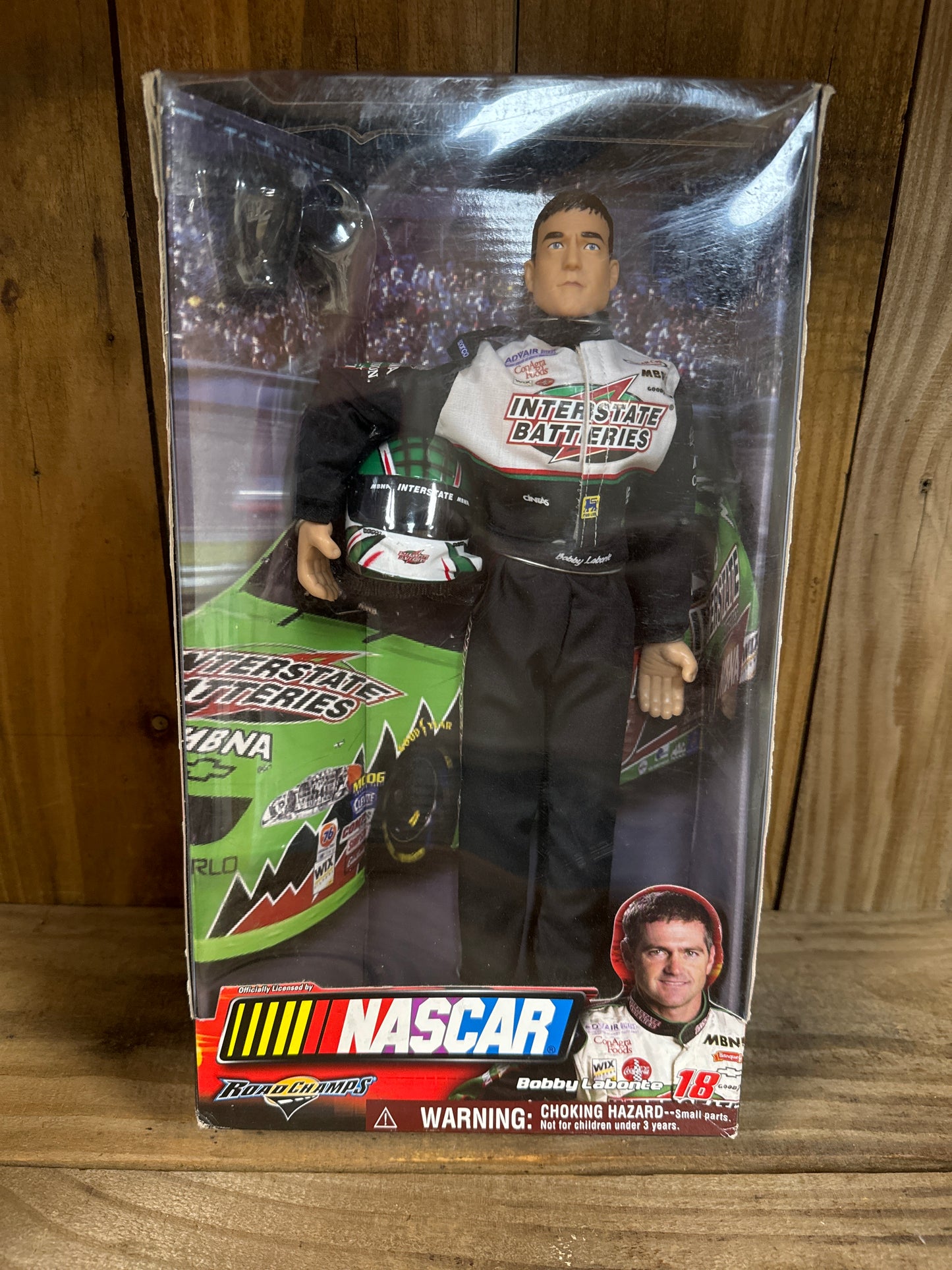 2003 Limited Edition NASCAR Bobby Labonte #18 Interstate Batteries Jakks Pacific Road Champs Action Figure Doll 12”