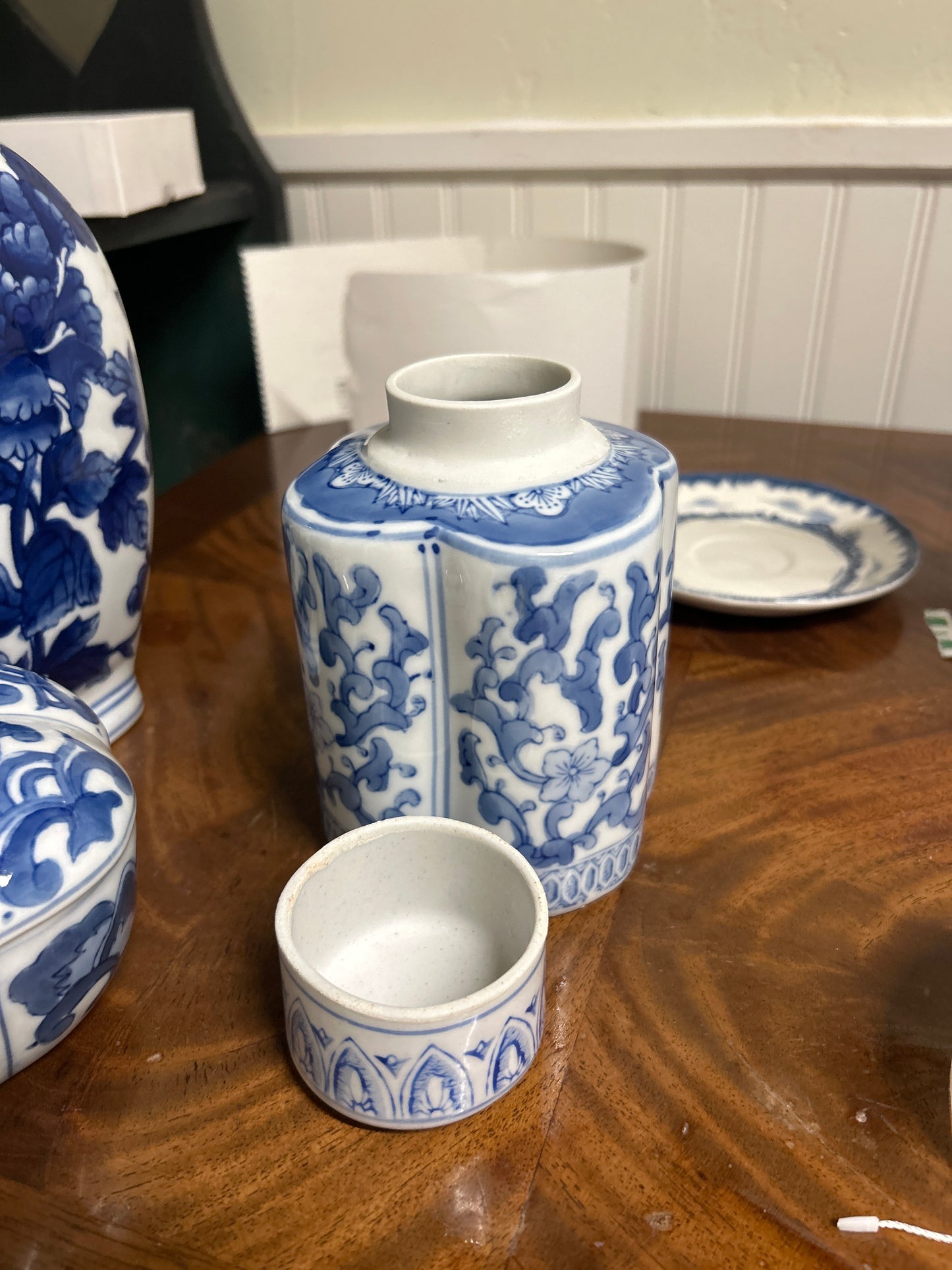 Vintage Blue & White Porcelain Tea Jar Hand painted