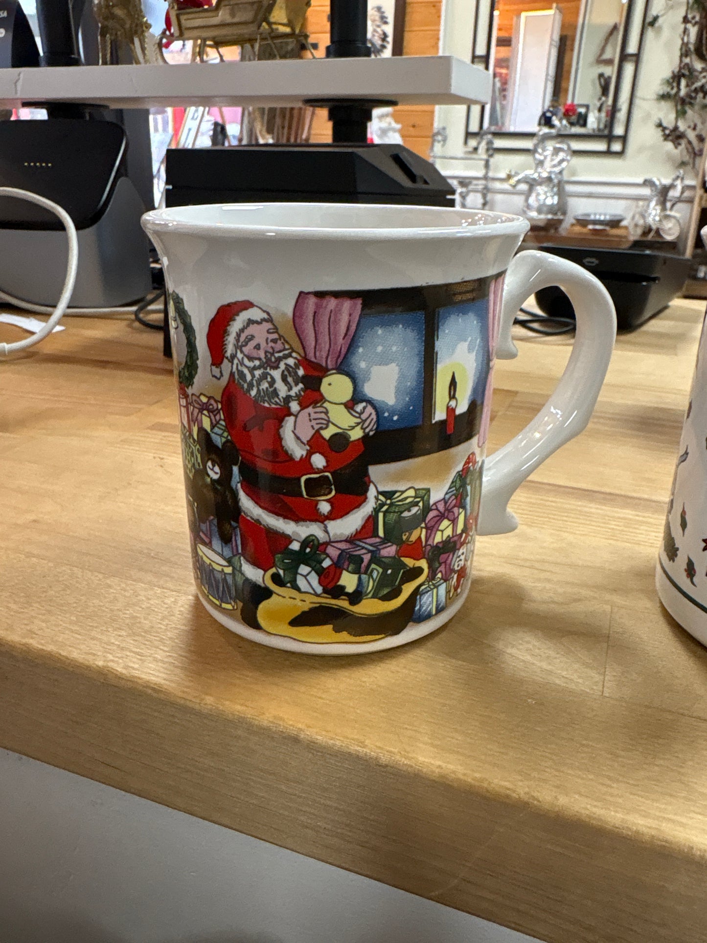 Santa Clause and Various Stuffed Animals Christmas Mug