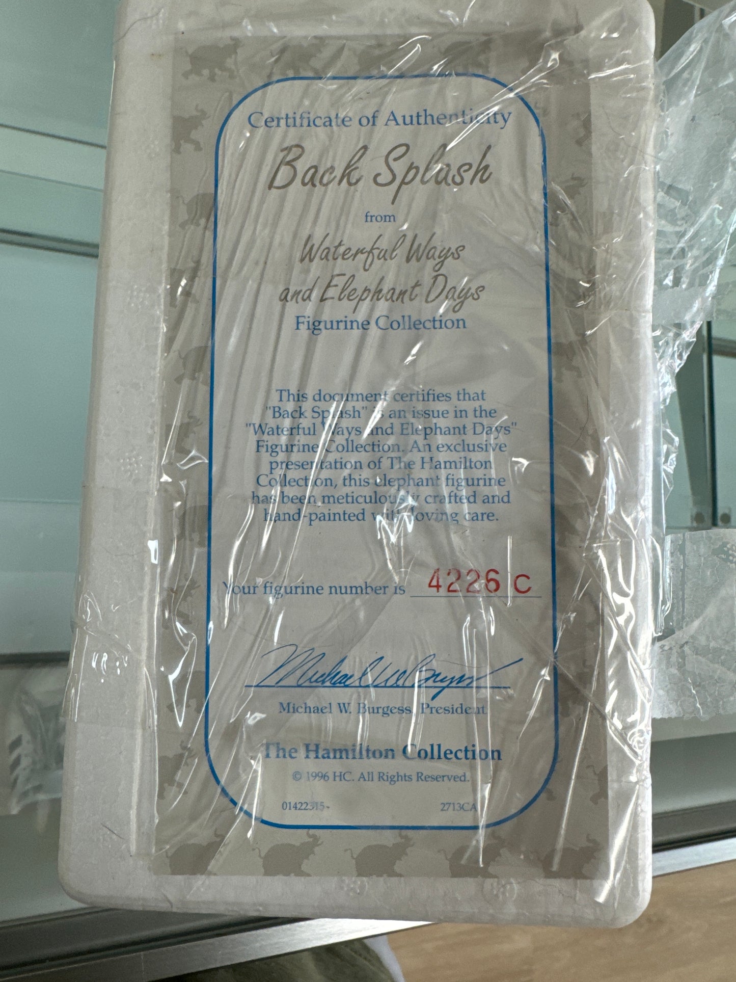 1996 The Hamilton Collection Waterful Ways and Elephant Days “Back Splash”