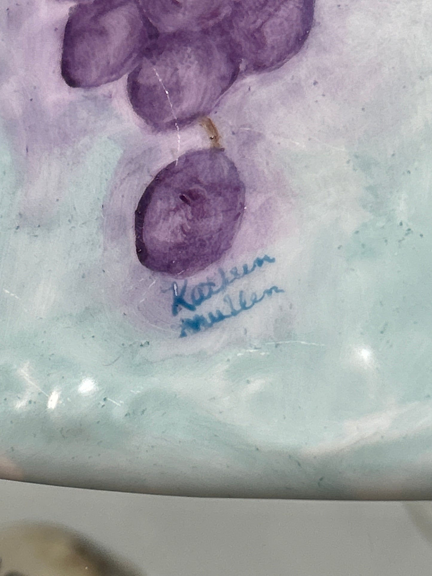 Vintage Kathleen Mullen Porcelain Grape Motif 11” Nice