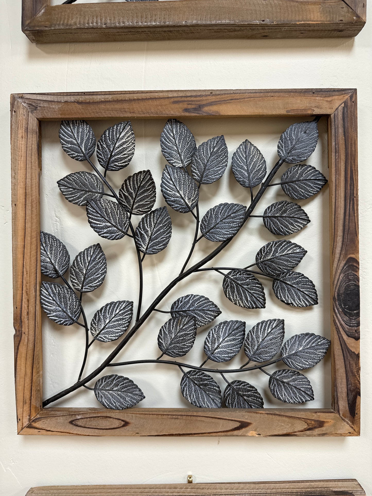 3 Piece Set Wood Frame Wire Leaves Wall Art Set 15” x 15”