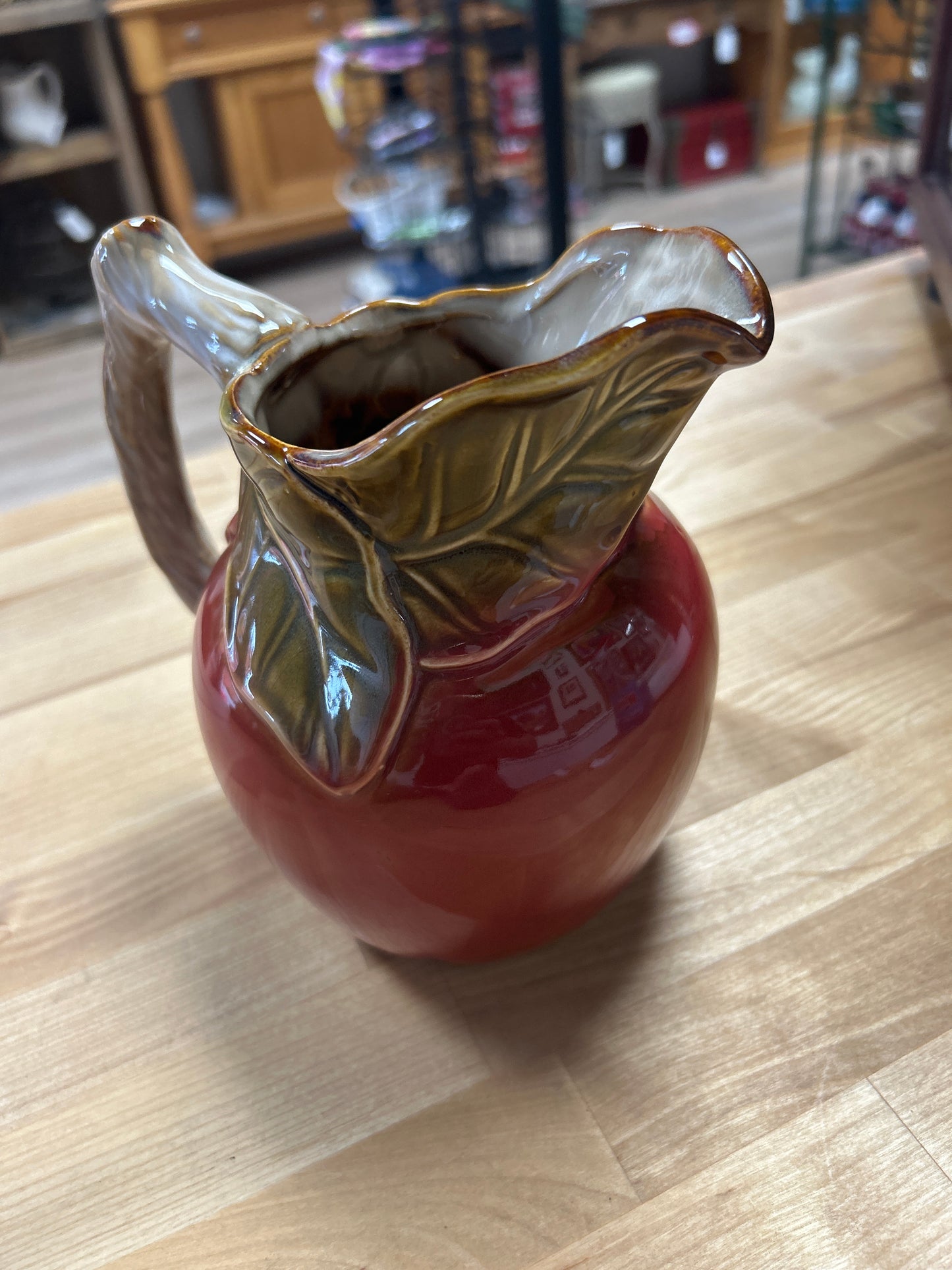 Vintage 7 Inch Majolica Apple Shaped Pottery Pitcher