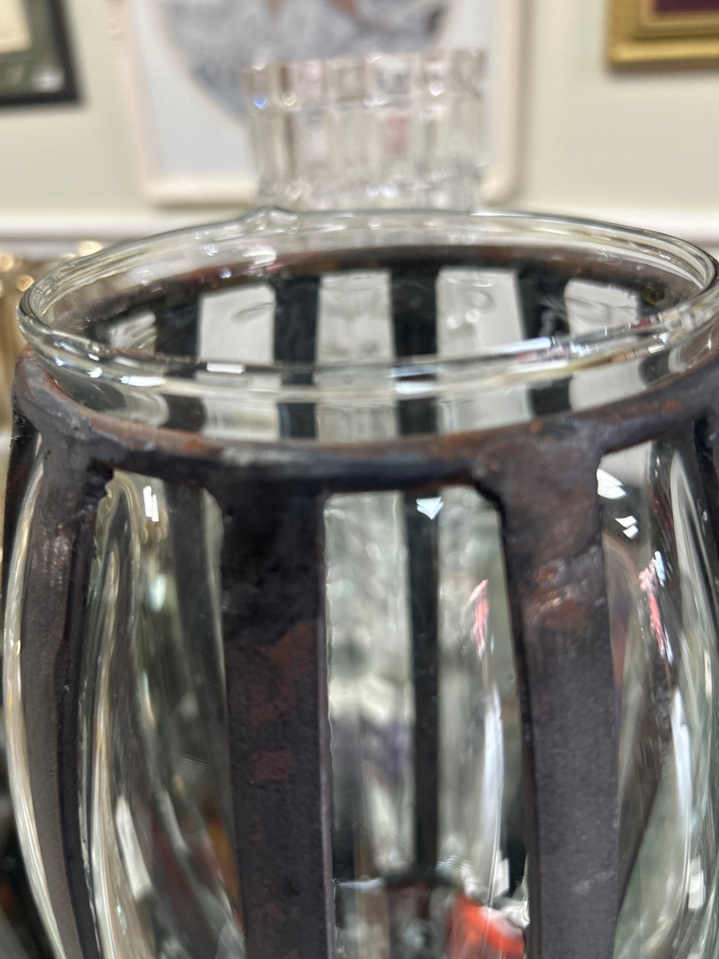 Vintage Caged Glass Vase Handmade 10.5”