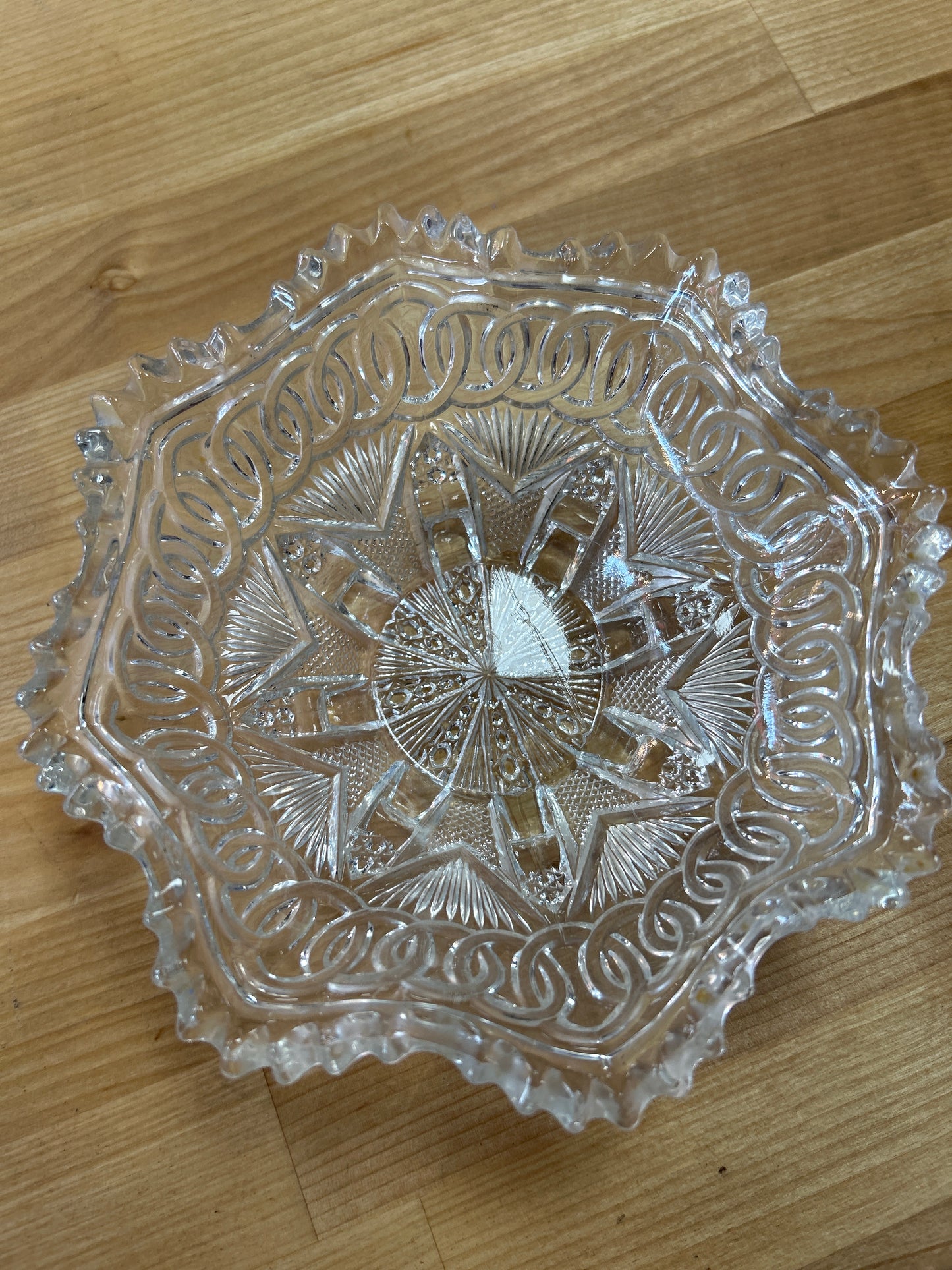 Higbee Yoke and Circle 1912 EAPG Glass Rose Bowl Antique Pressed Glass