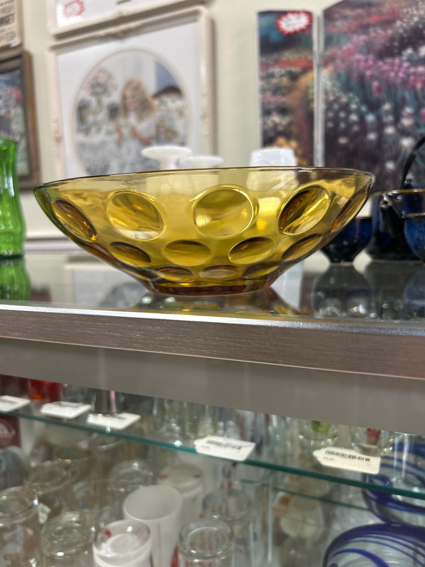 Vintage Hazel Atlas Eldorado Dot Amber Bowl, 9” Diameter