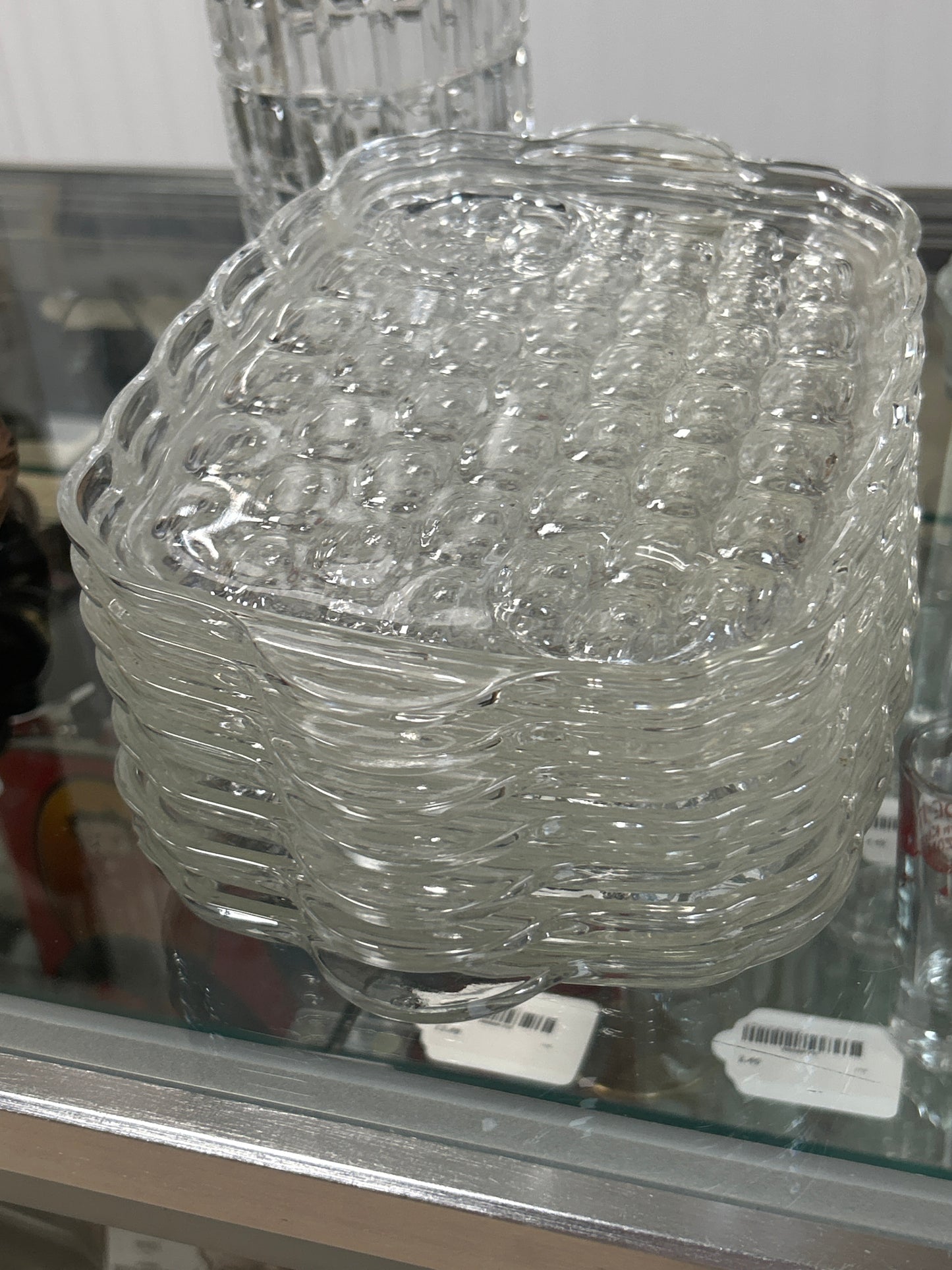 Vintage Set Of 7 Federal Yorktown Clear Cubed Glass Snack Plates