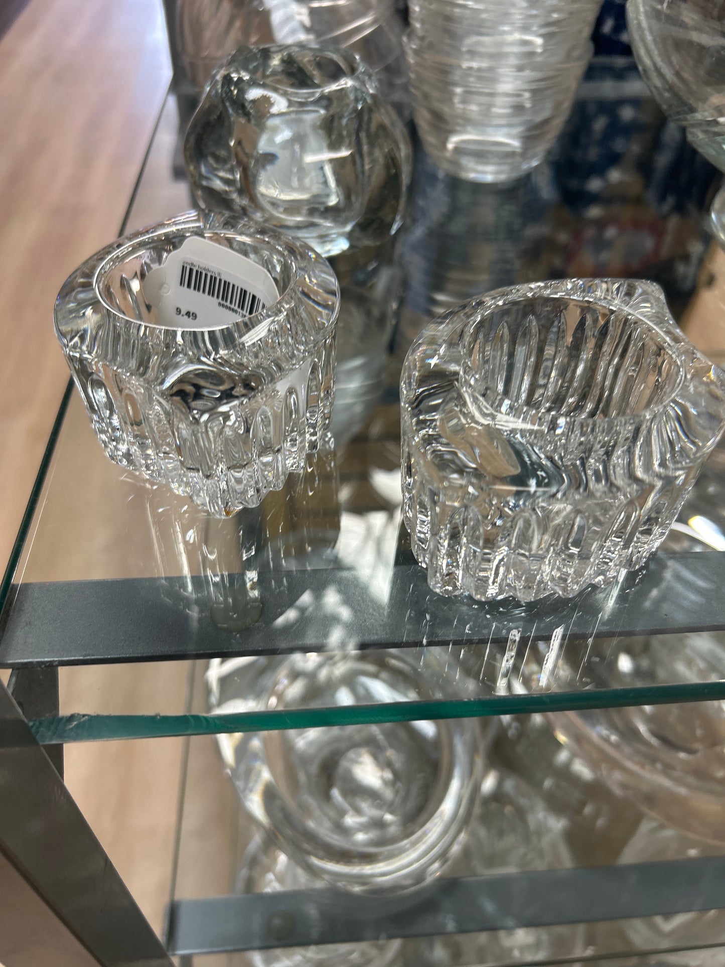 2 glass candle holders