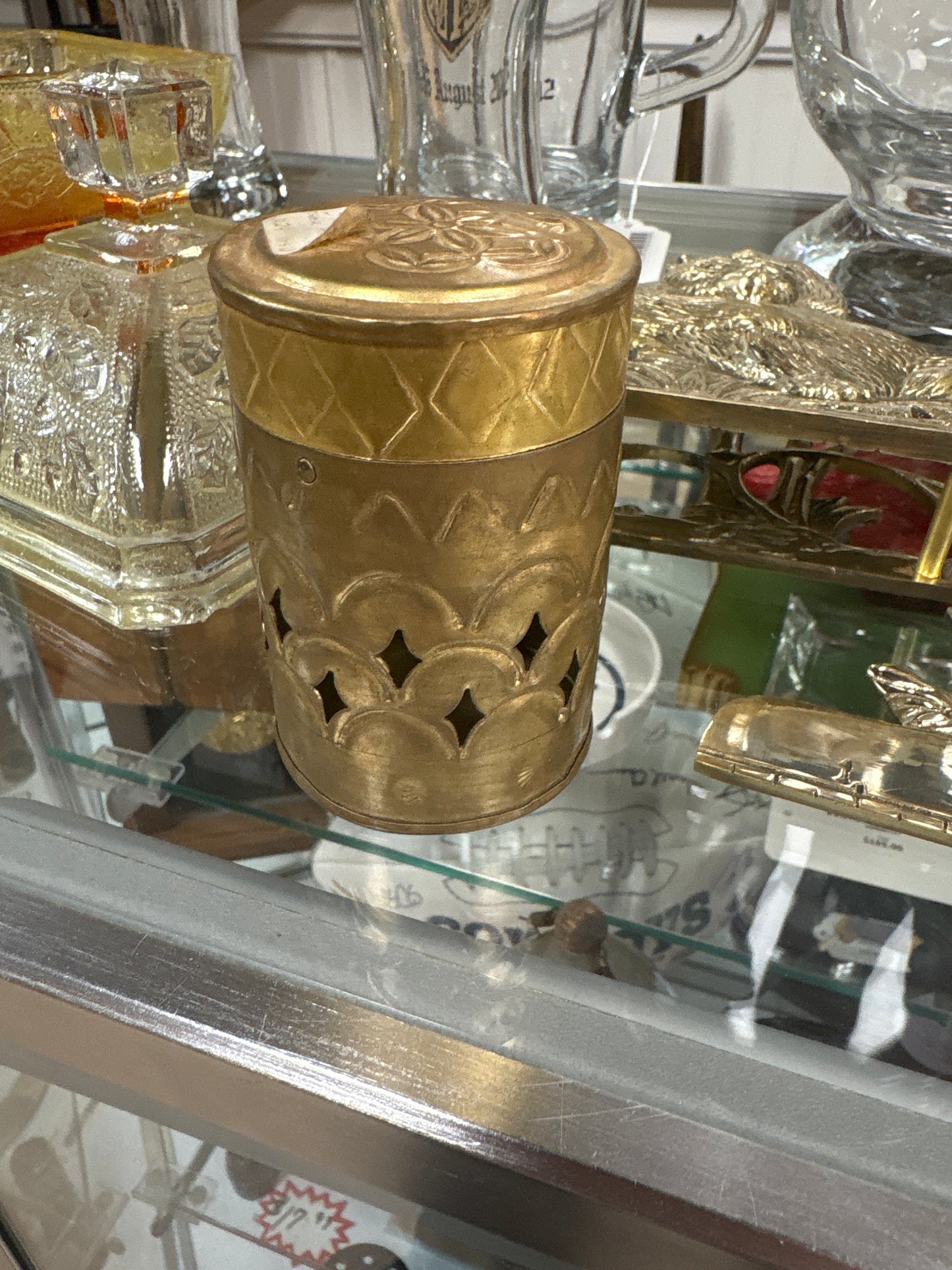 Vintage Brass Candle Holder Floral Designed Cap