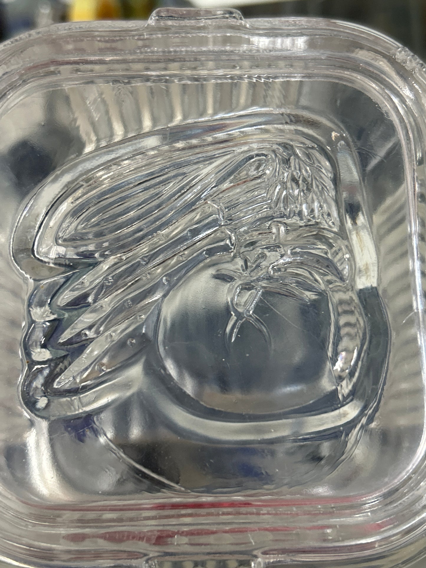 Vintage Federal Clear Glass Refrigerator Dish with Lid Vegetable Pattern