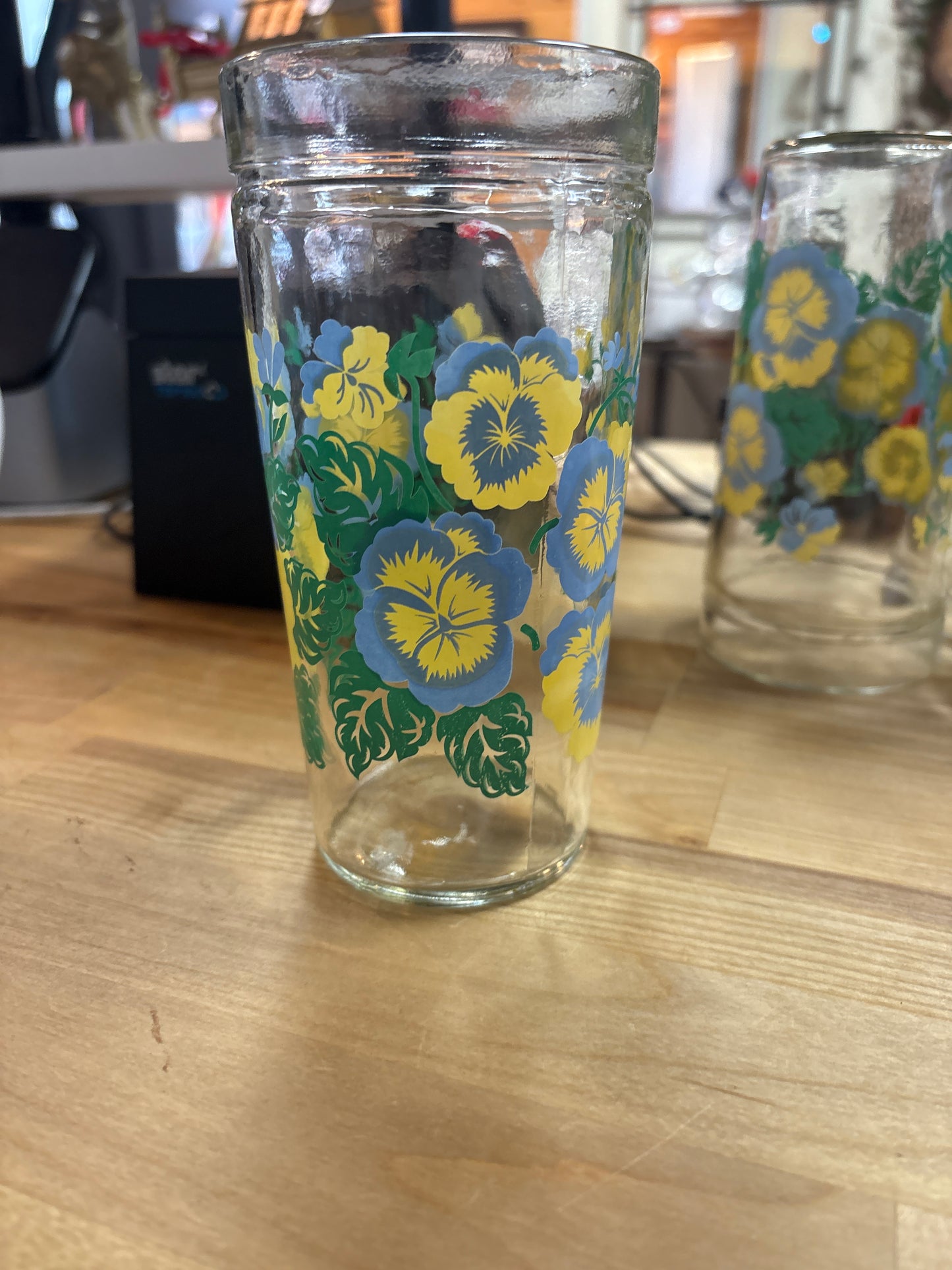 Anchor Light Blue Vintage Painted Floral Glasses set of 5