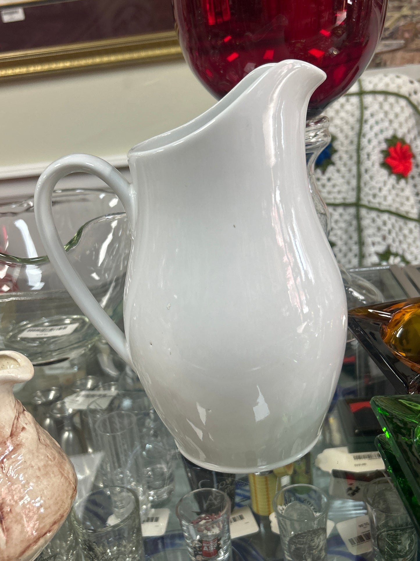 Antique/Vintage White Ironstone Pitcher 9”
