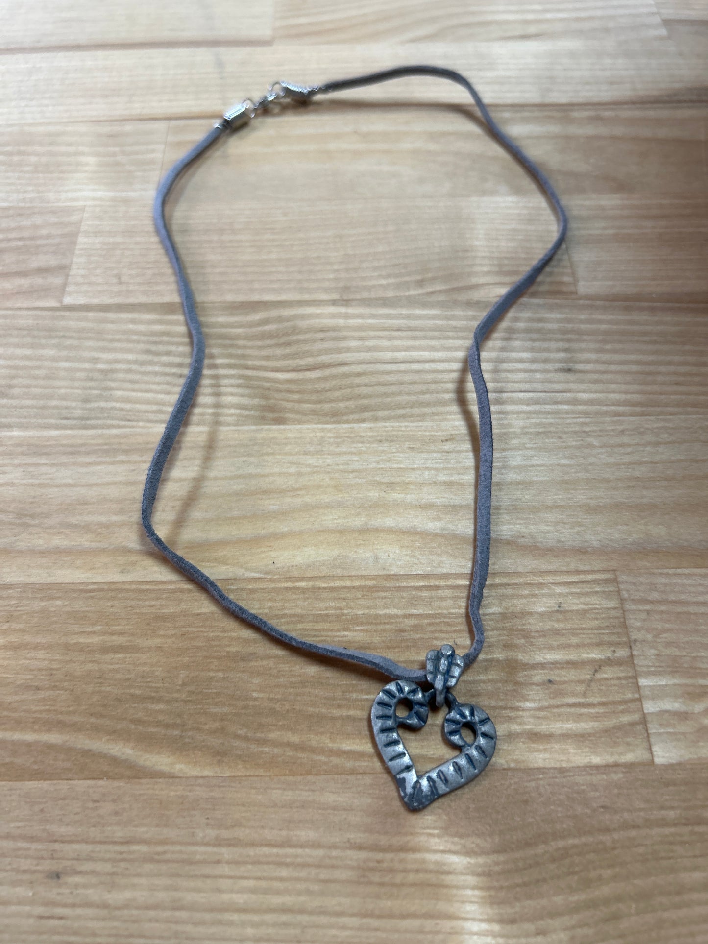 Heart necklace leather and metal
