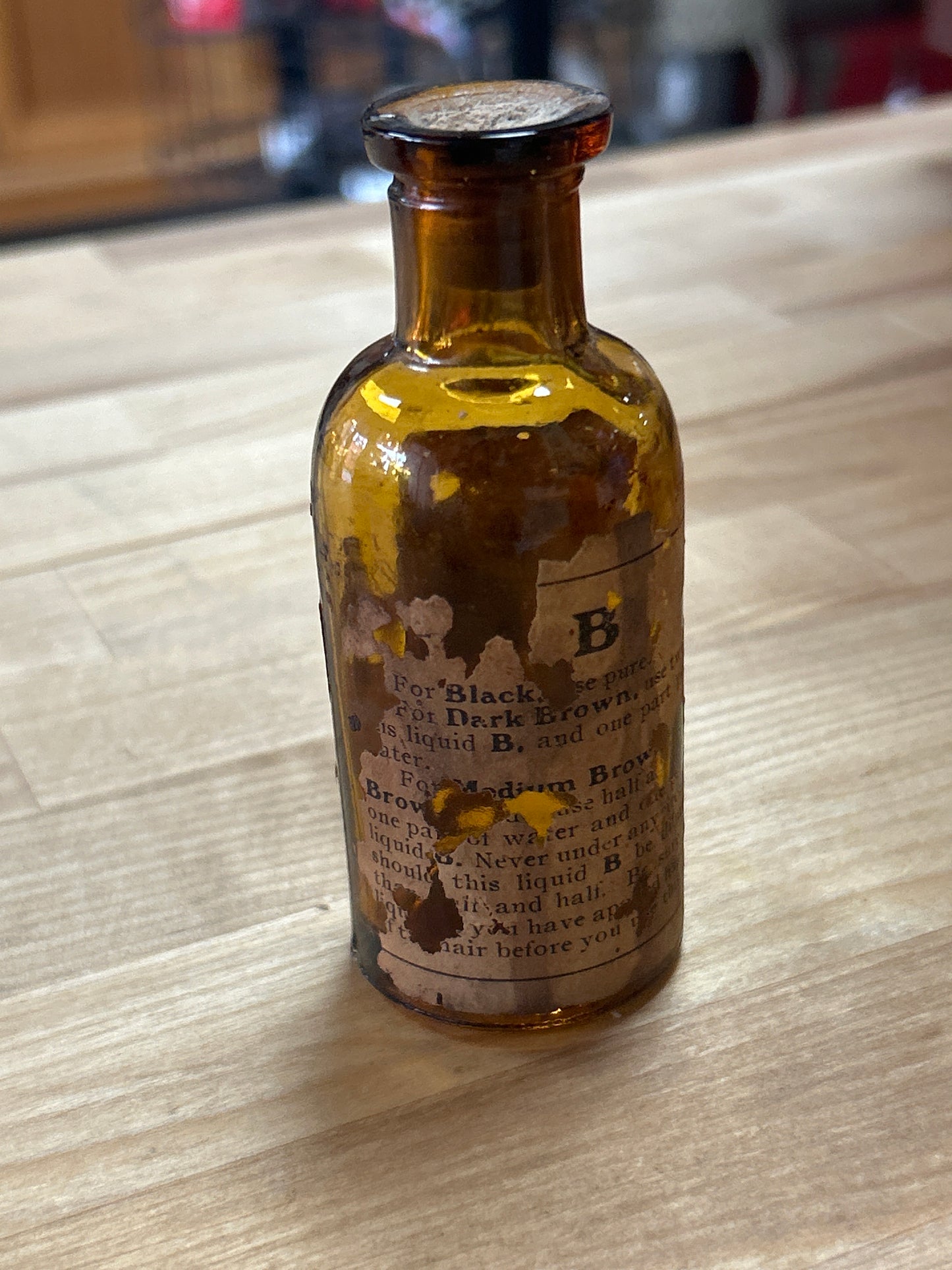 Vintage Hair Ye Bottle 4” (with 5 cent stamp attached)(not sure of maker, partial label)