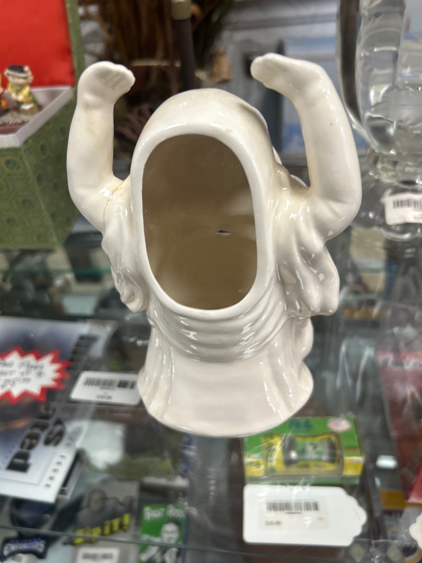 White Ceramic Happy Buddha Statue Figurine Incense Holder Planter 7”