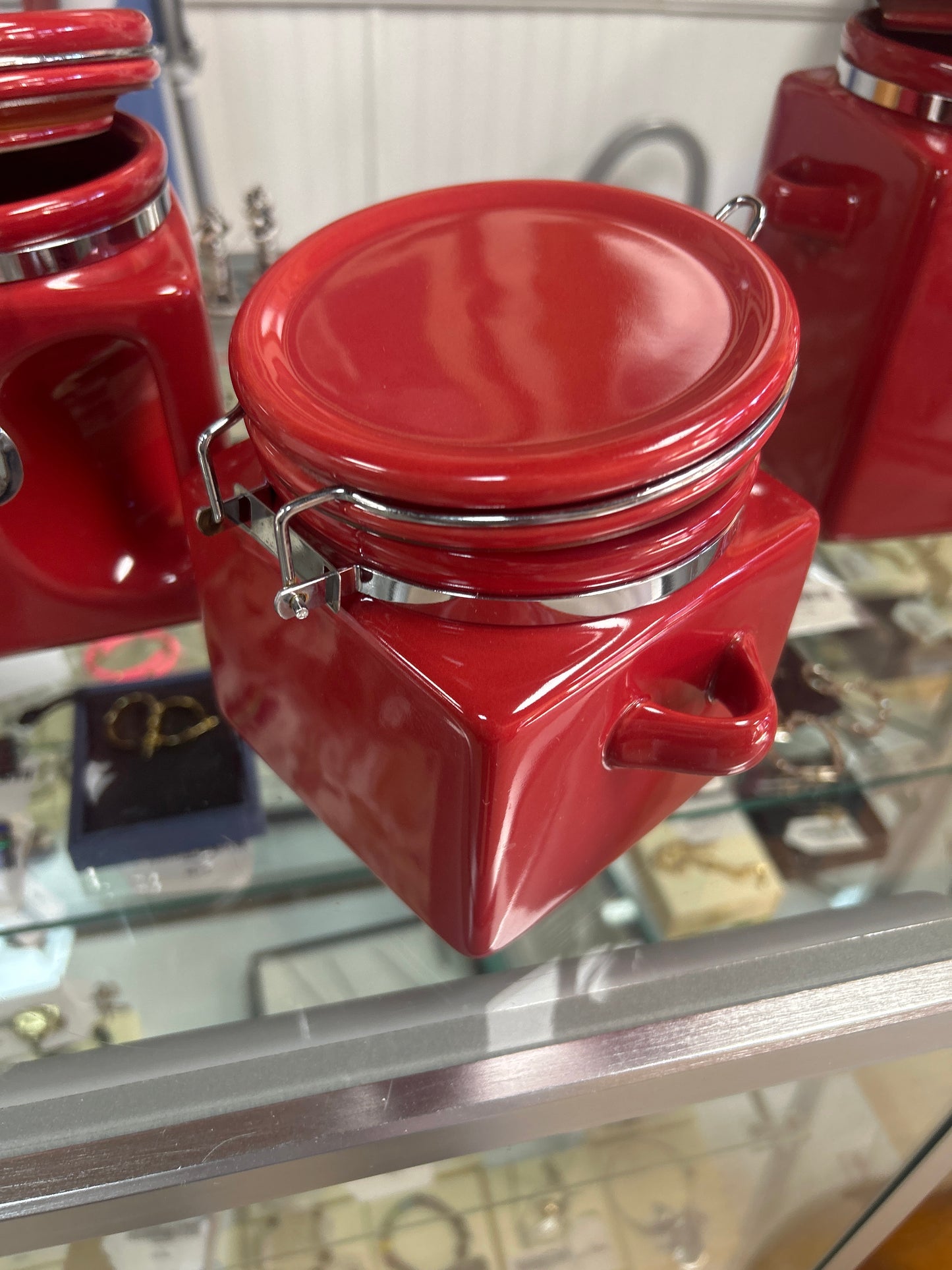 Oggi red ceramic square kitchen canisters (set of 3)