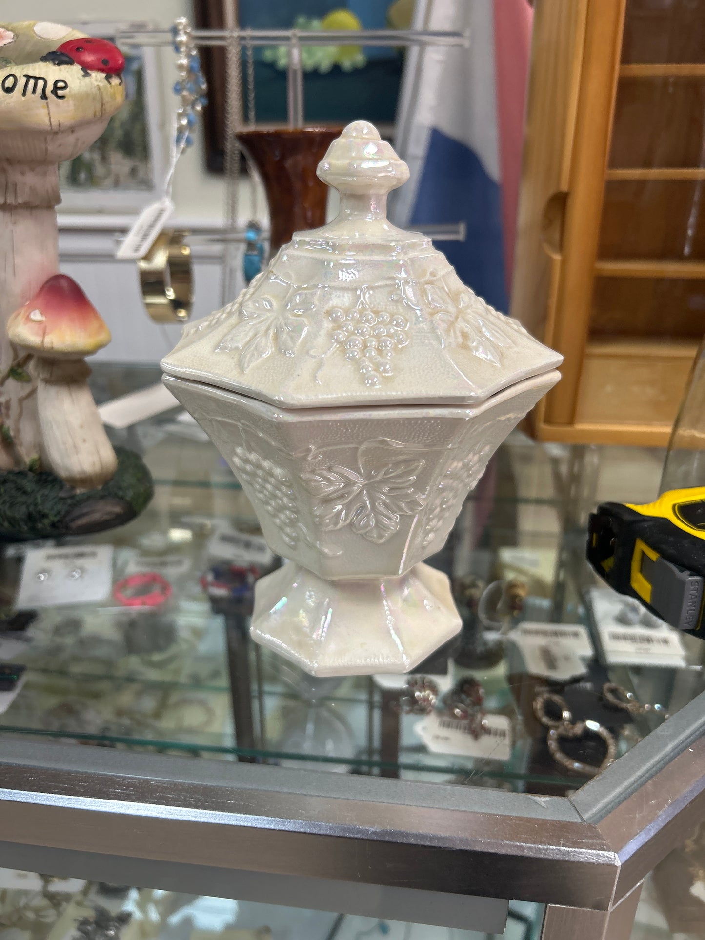 vintage Anchor Hocking octagonal milk glass candy dish