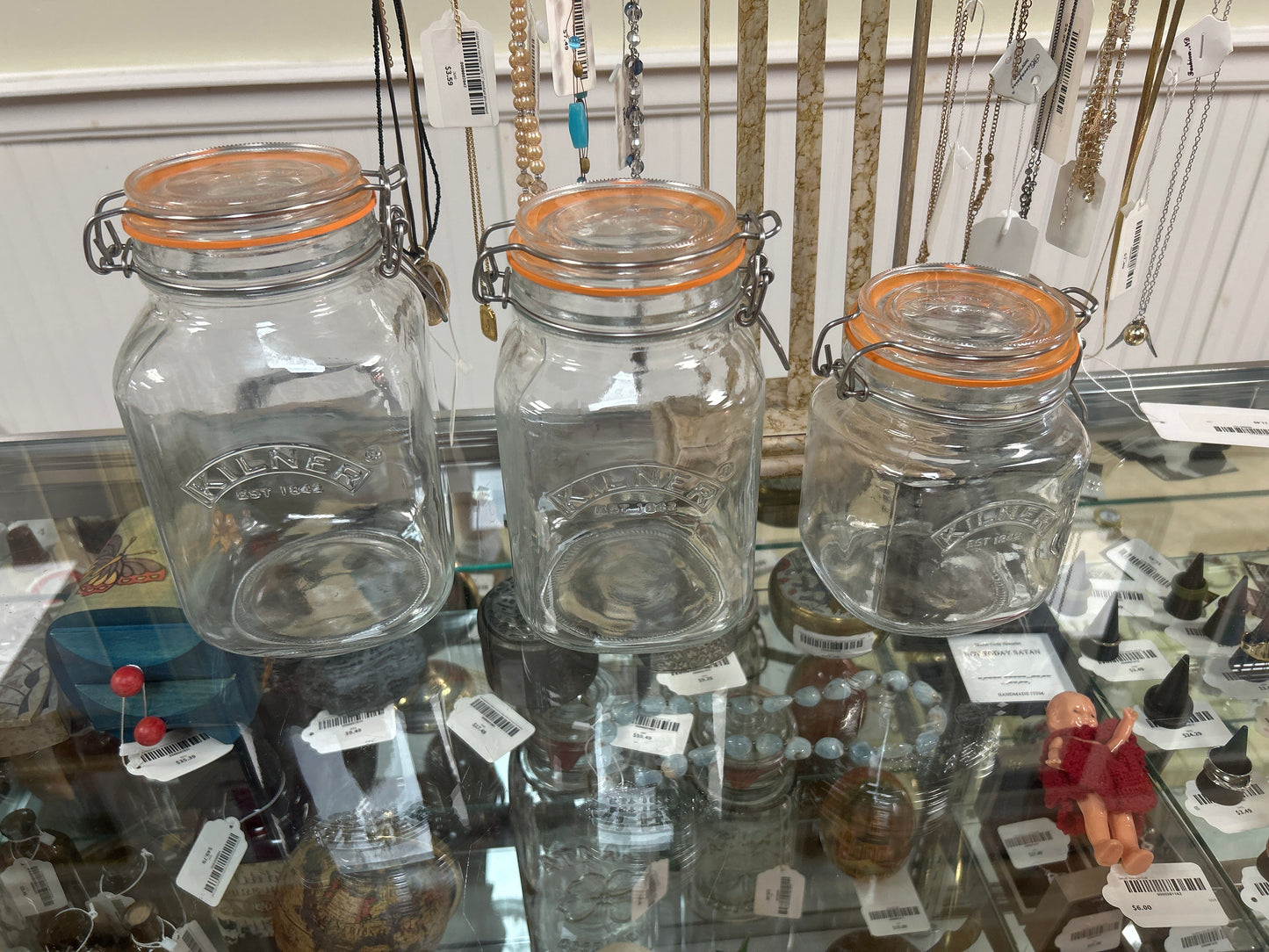 Lot Of Three Wide Mouth Jars With Hinged Lids Kilner