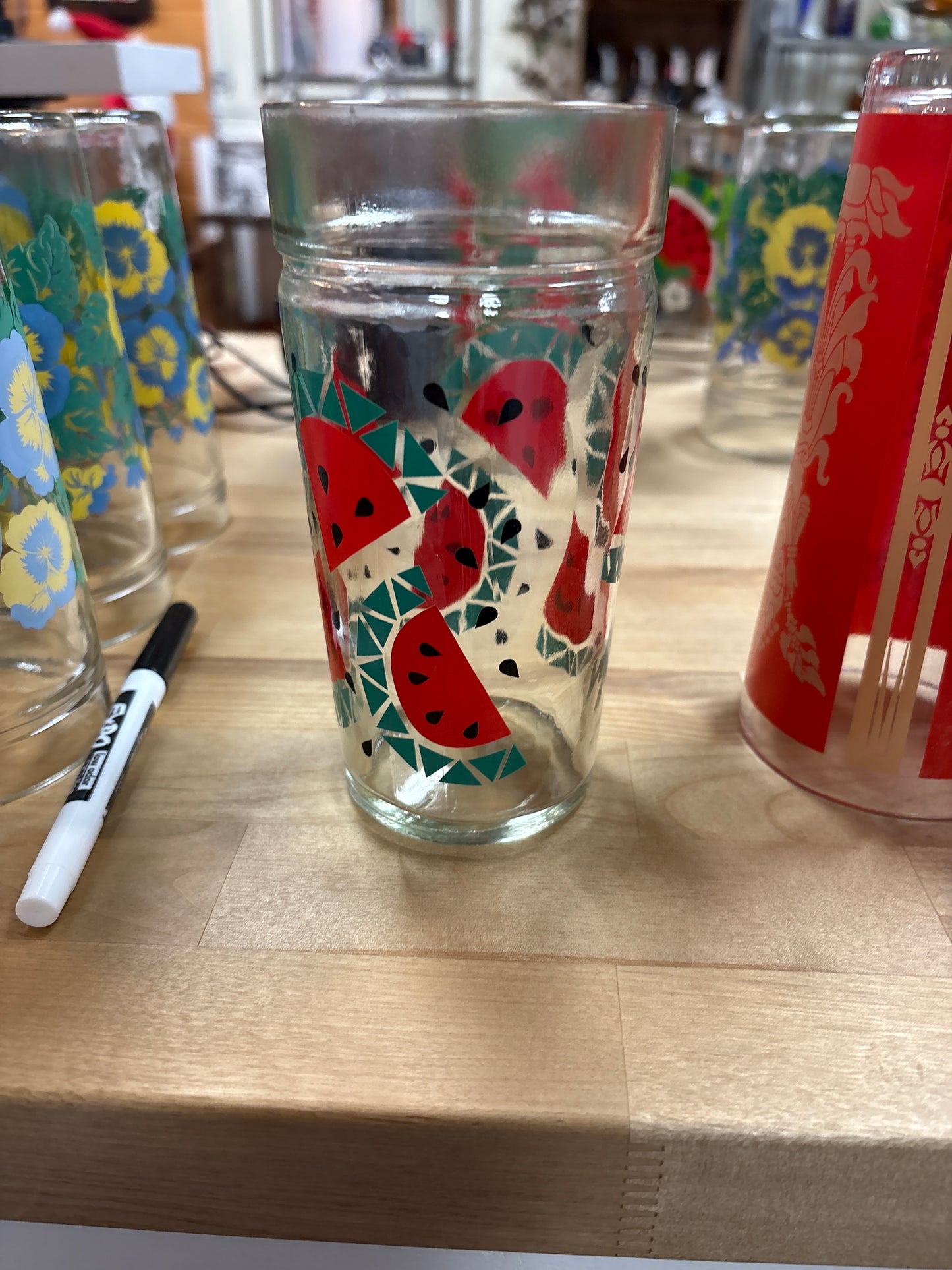 Set of 4 Vintage Anchor Hocking Jam Jar Watermelon Glasses