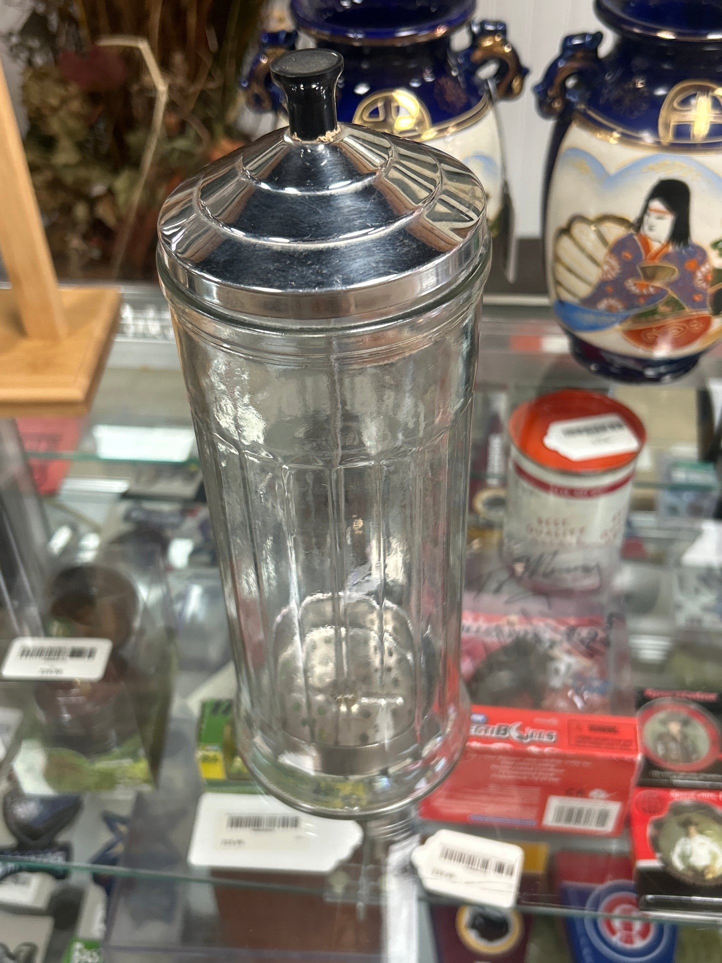 Vintage Barbicide Barbers Disinfectant Glass Jar w/ Metal Lid and Insert