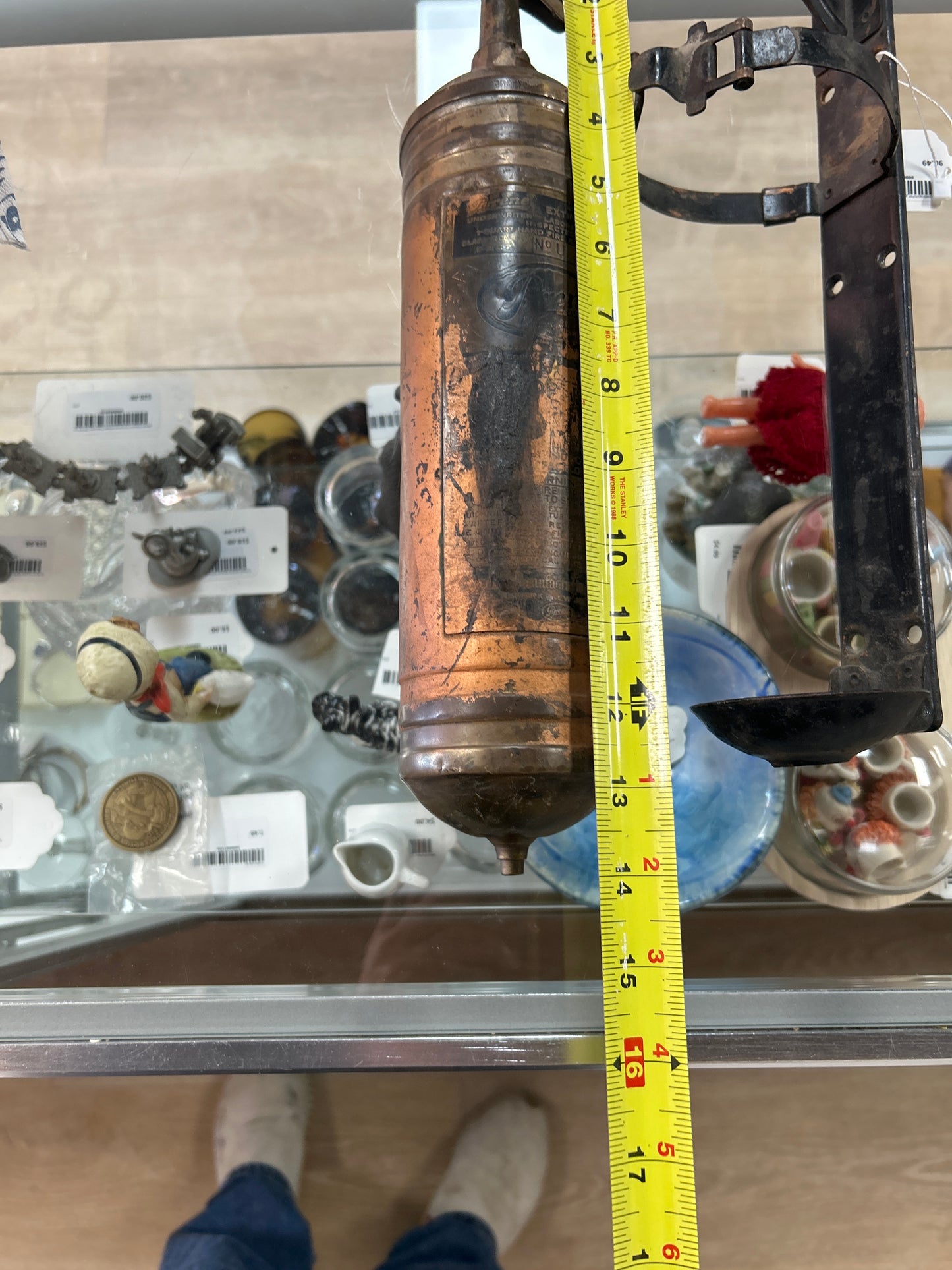 Vintage pump fire extinguisher w/ original wall mount