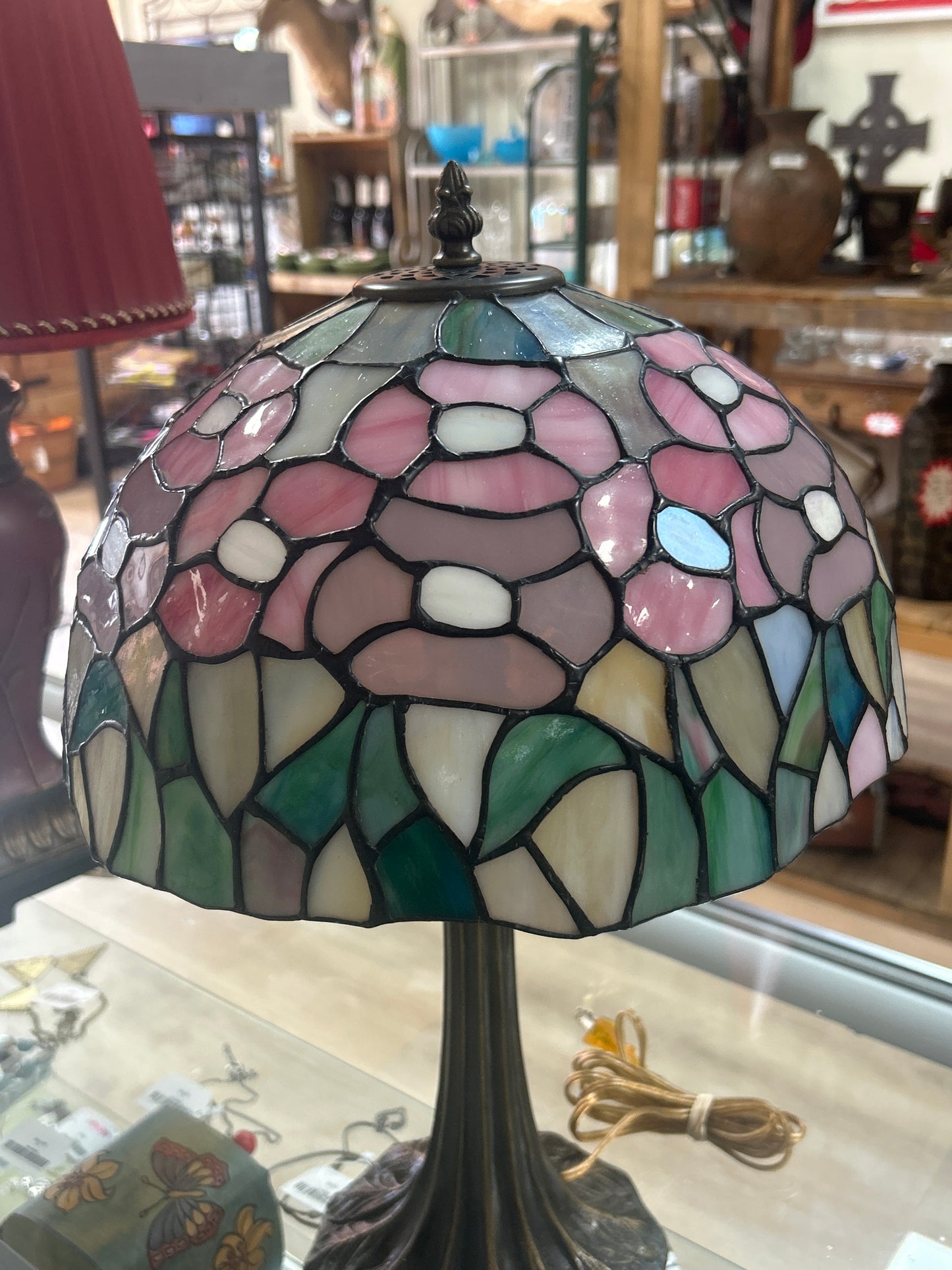 Vintage Lamp (Tiffany Style) Stained Glass Cast Base (unknown maker)