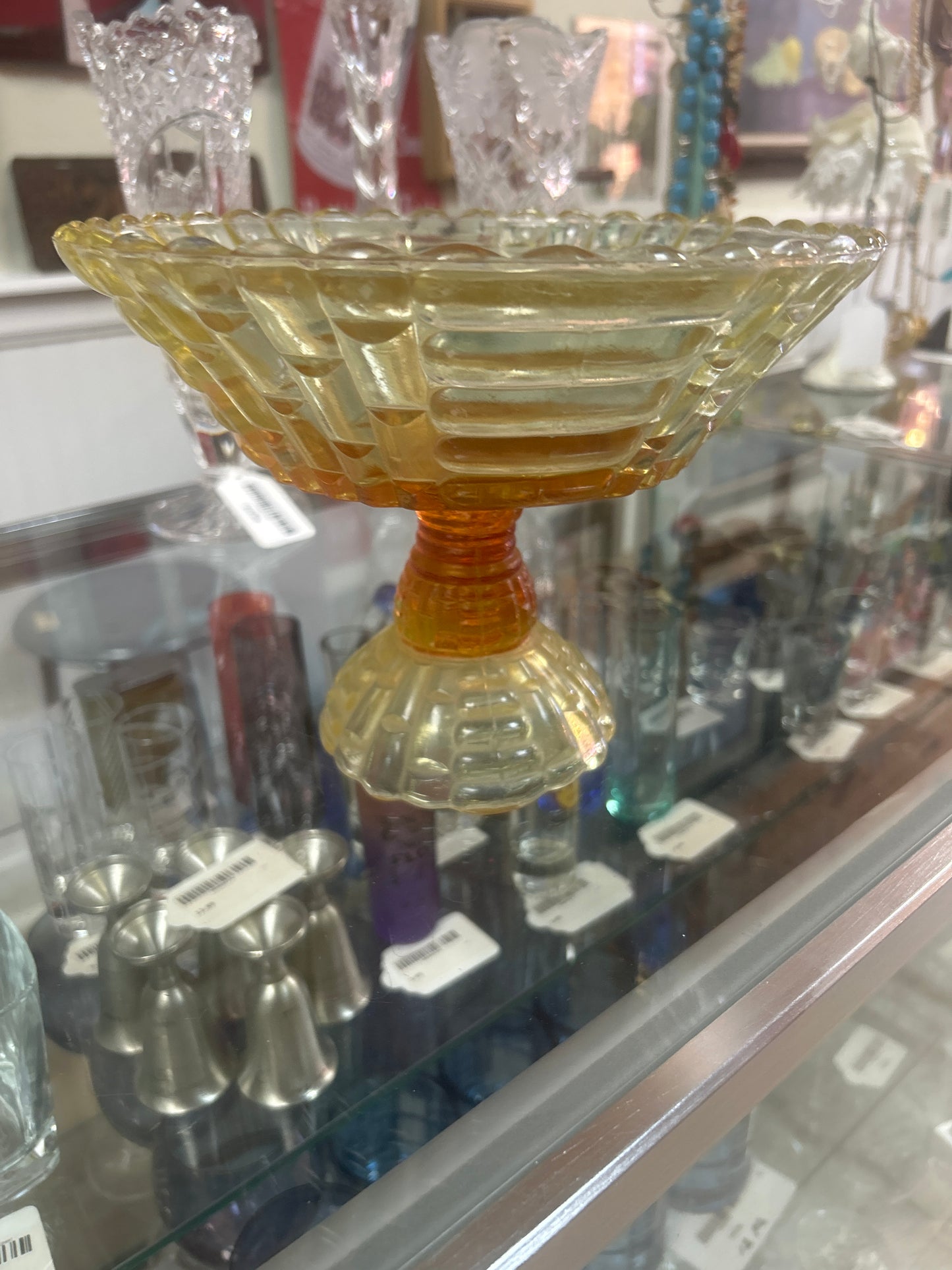 Vintage 1950s Jeannette Glass Amberina Louisa Footed Fruit Bowl