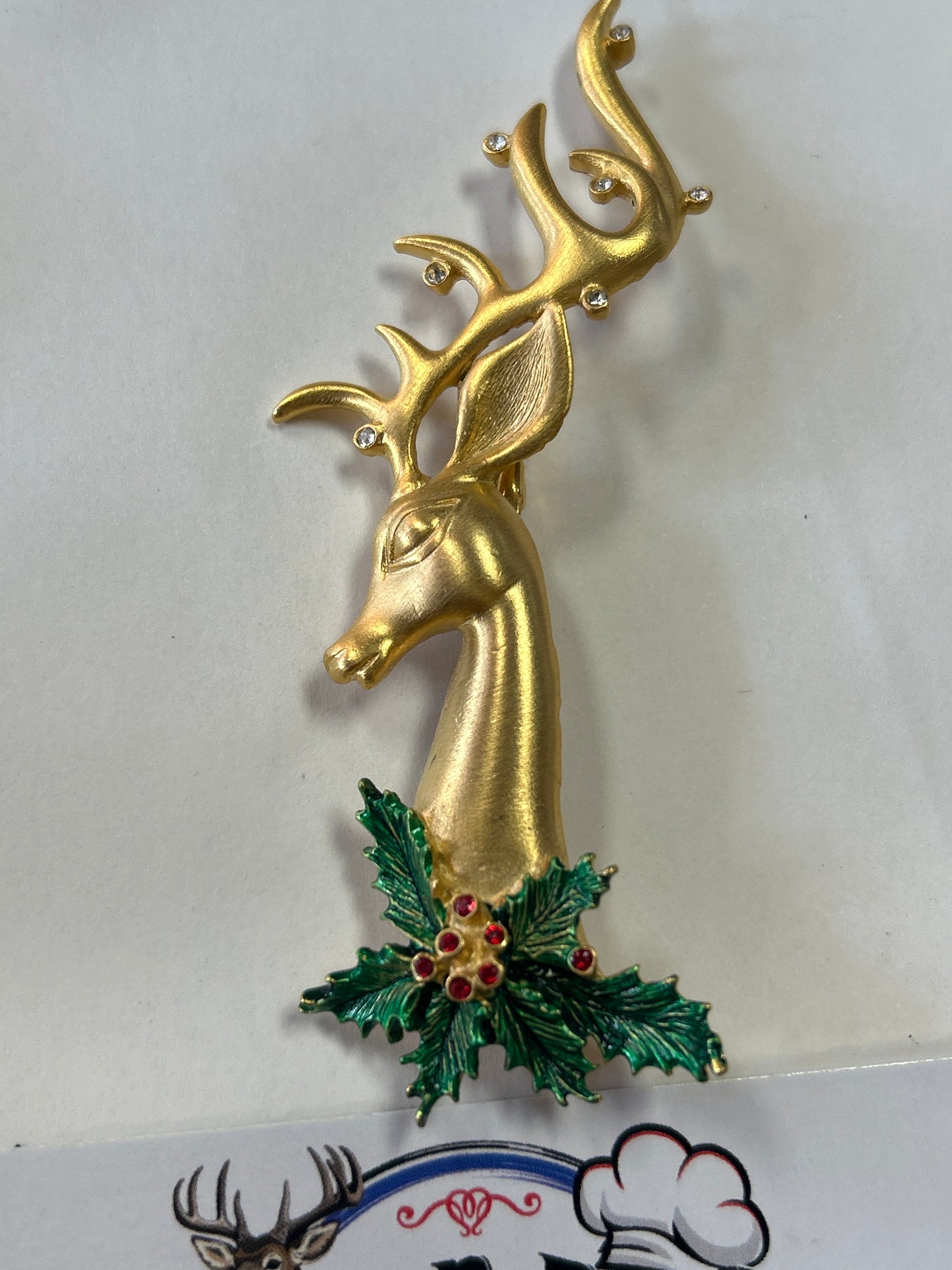 JJ Vintage Reindeer Brooch With Rhinestones (Christmas)