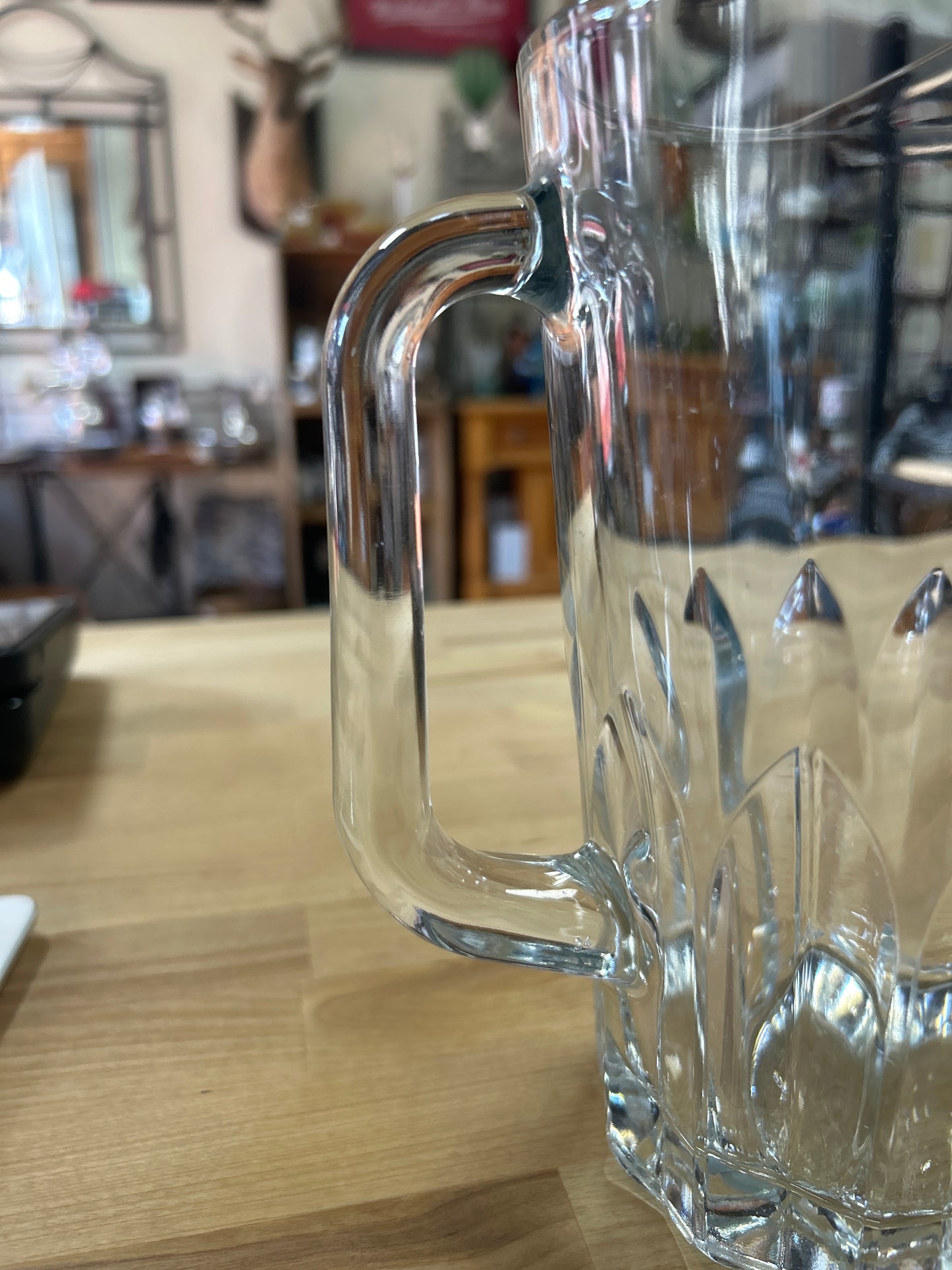 Vintage Bormioli Rocco Italy Heavy Cut Glass 9-1/4" Tall Clear Glass Pitcher