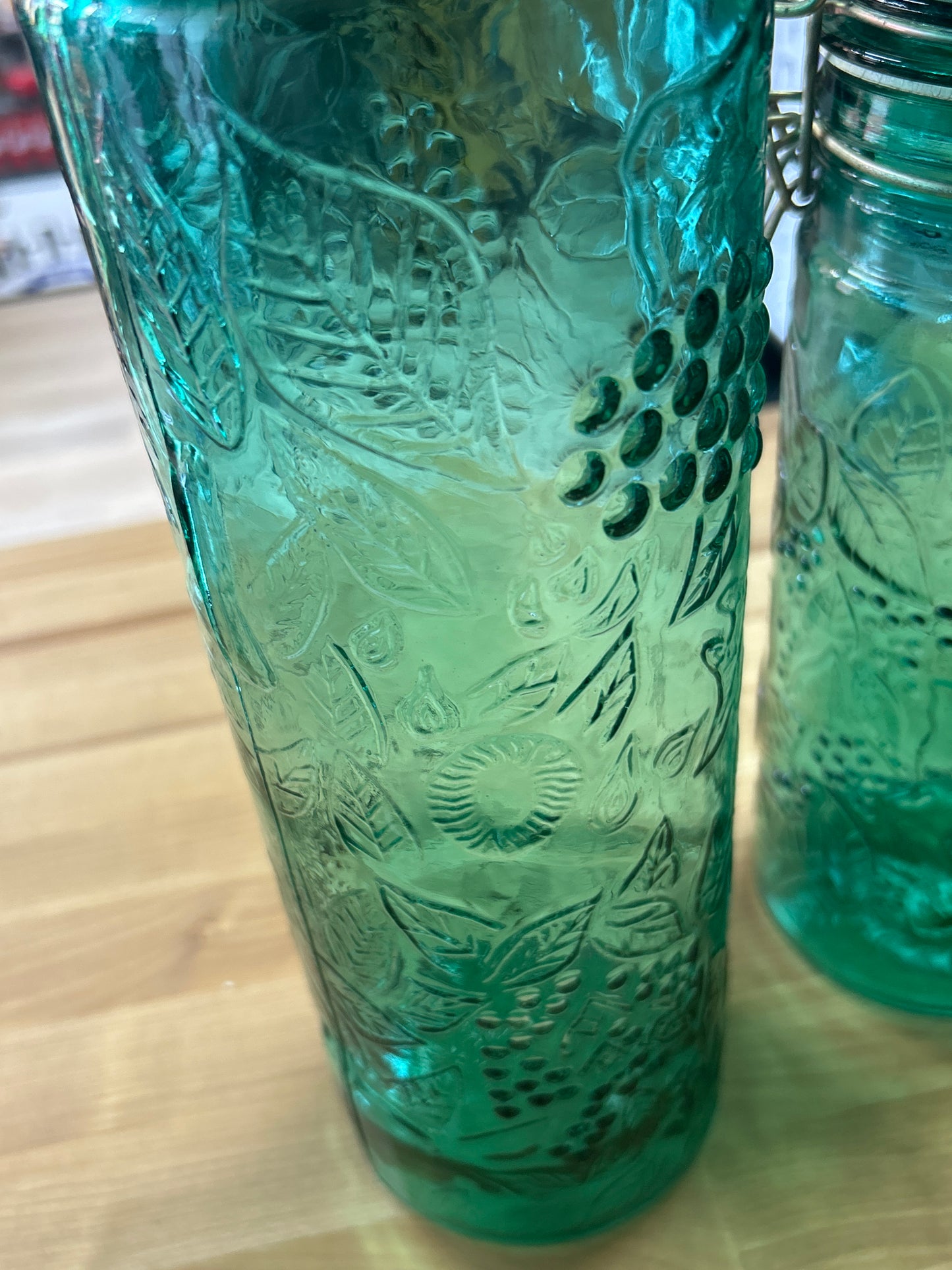 Vintage Emerald Canister (small one has a crack seen in pictures)